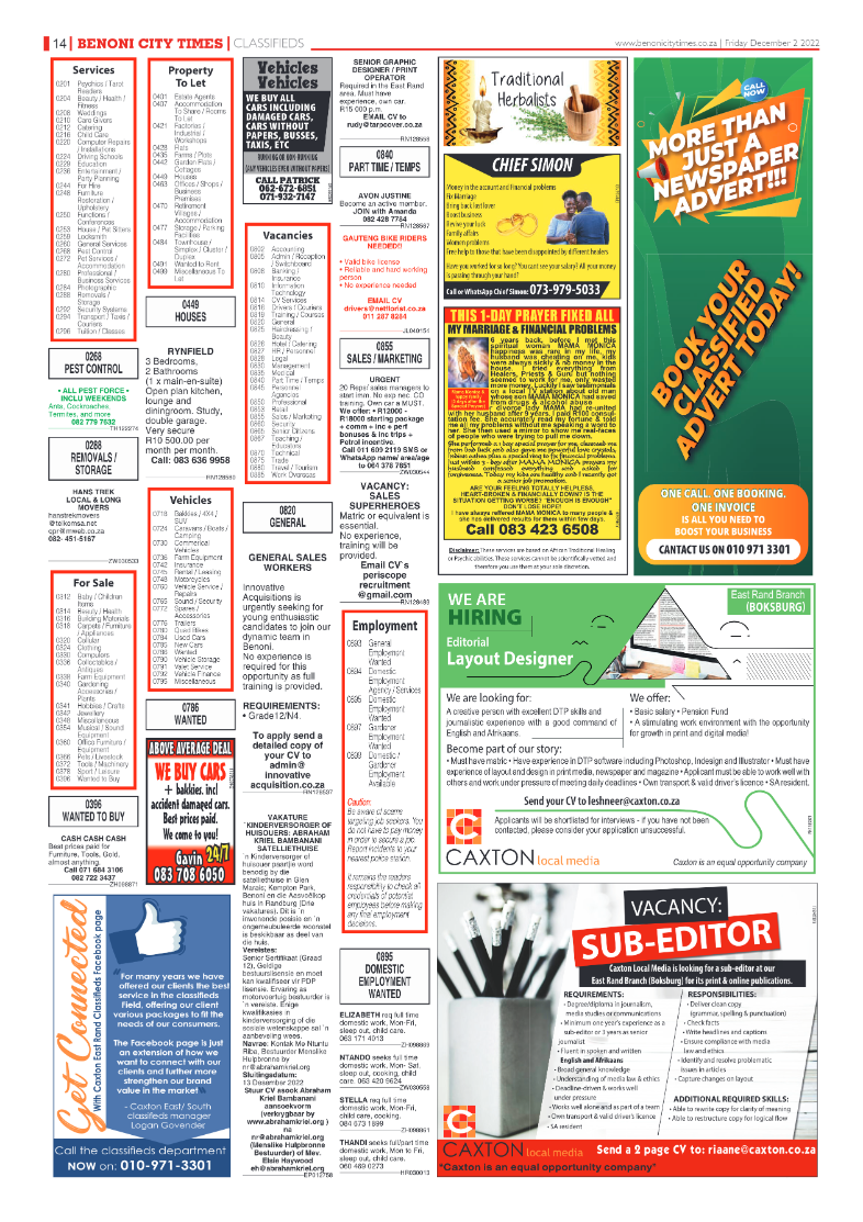 Benoni City Times 2 Dec 2022 page 14