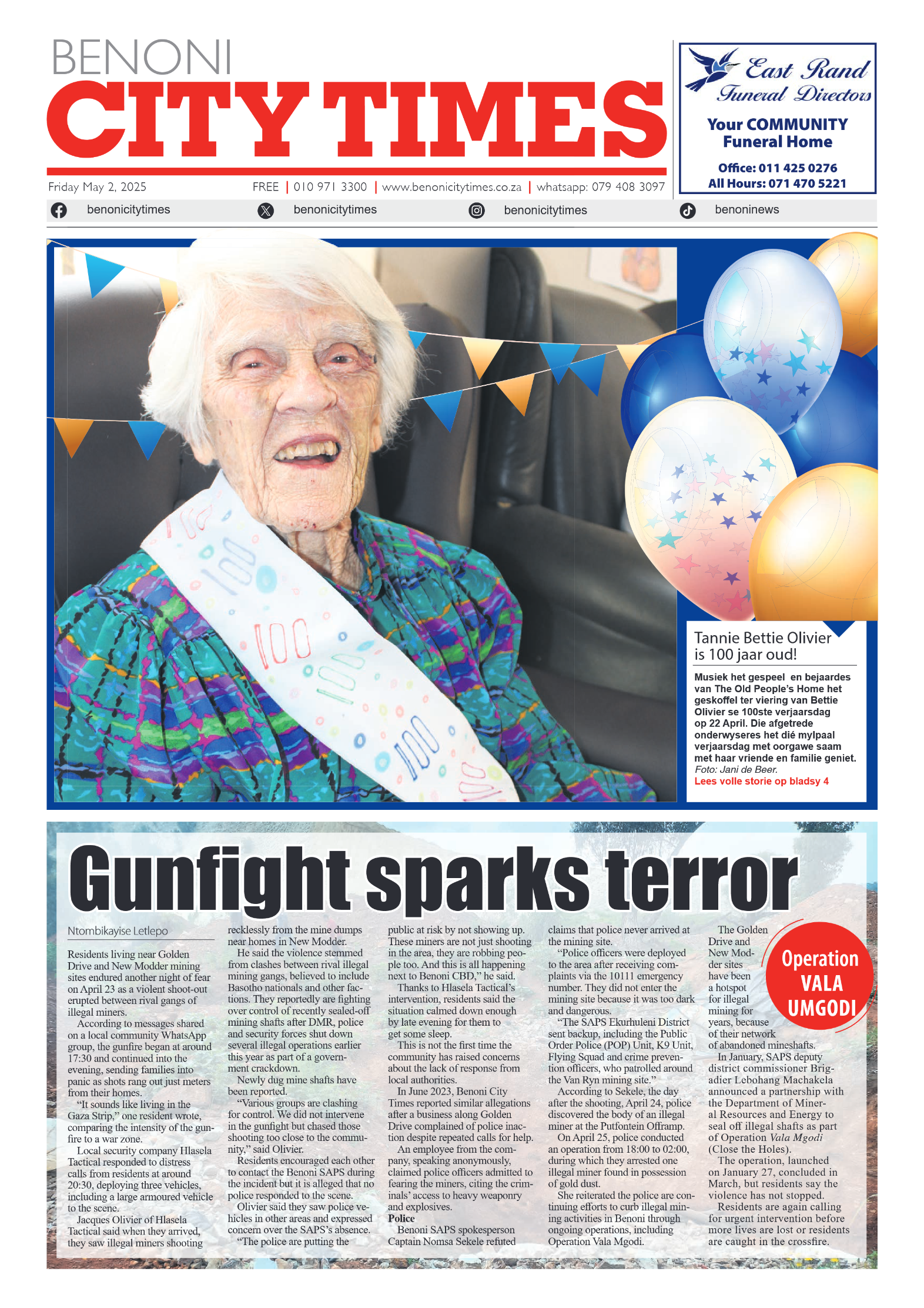 Benoni City Times 2 May 2025 page 1