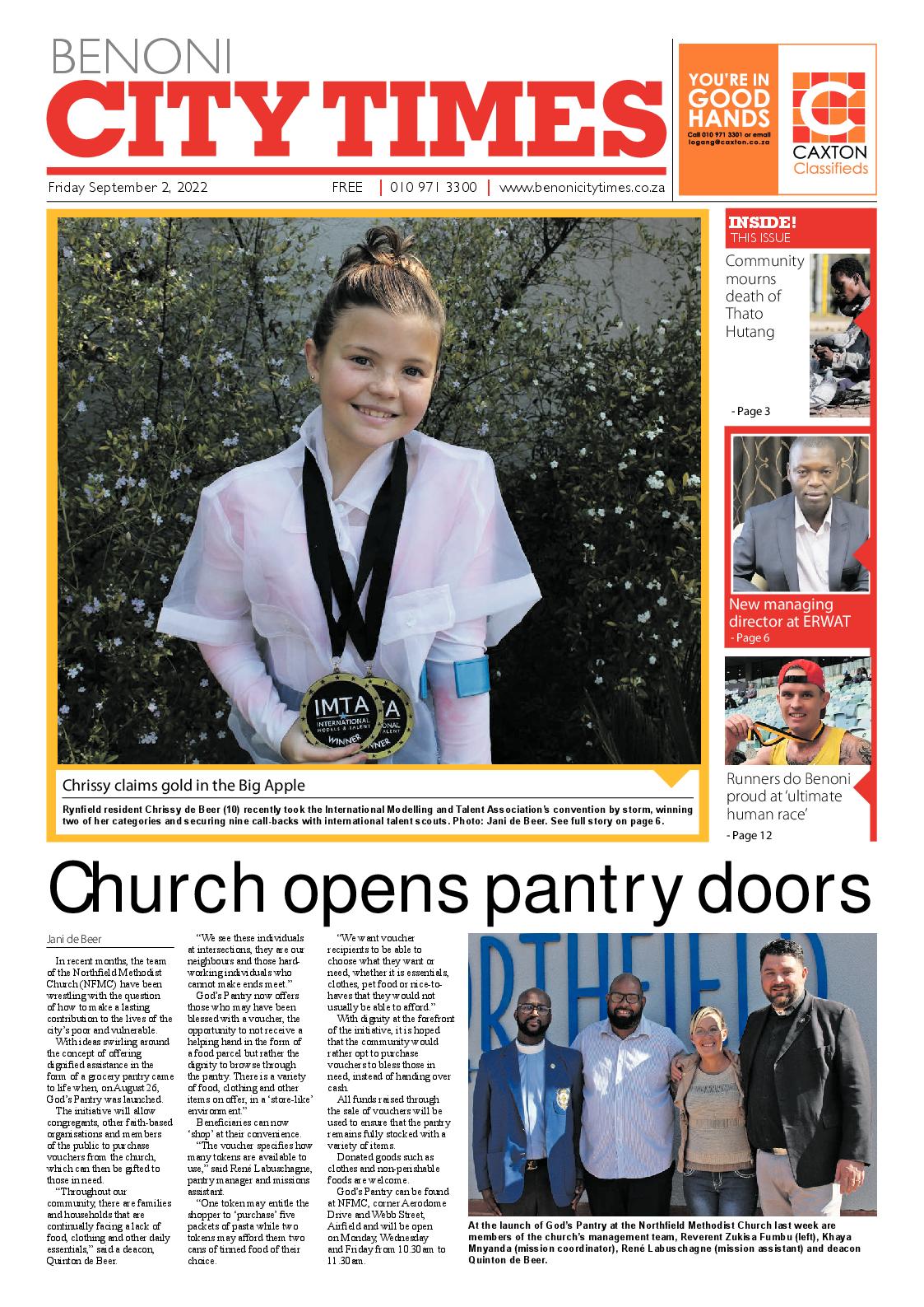 Benoni City Times 2 September 2022 page 1