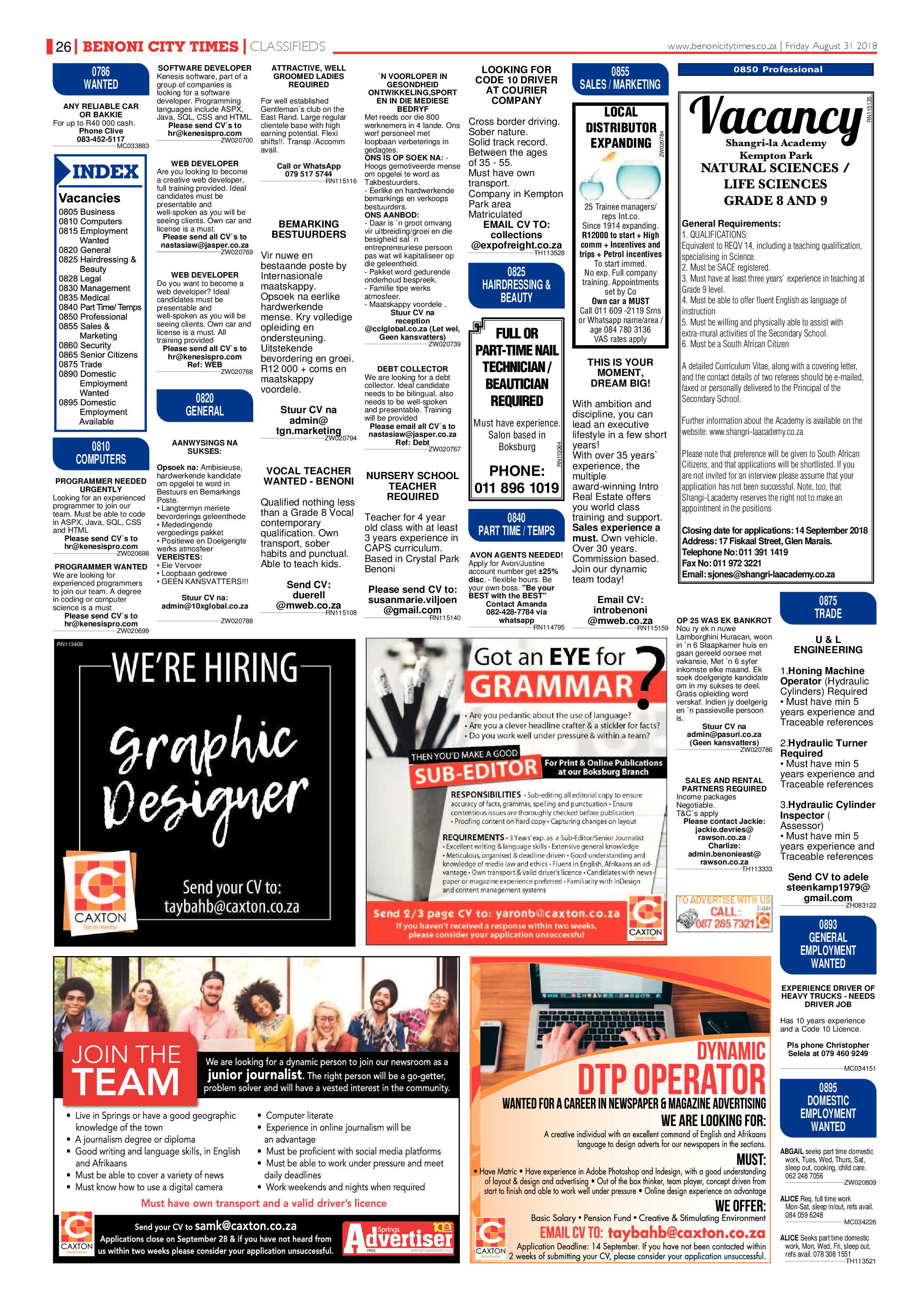 Benoni City Times 30 August 2018 page 26