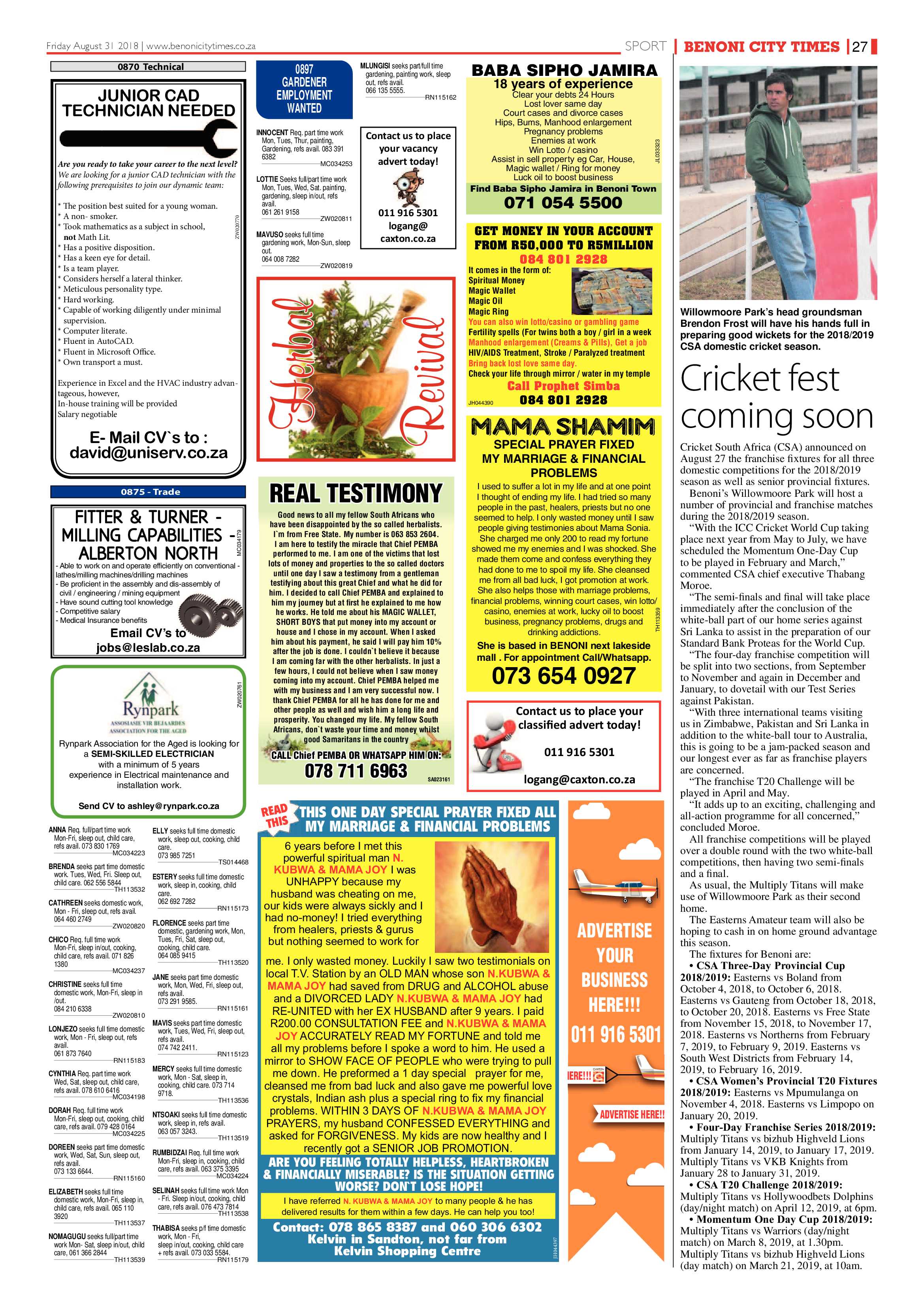 Benoni City Times 30 August 2018 page 27