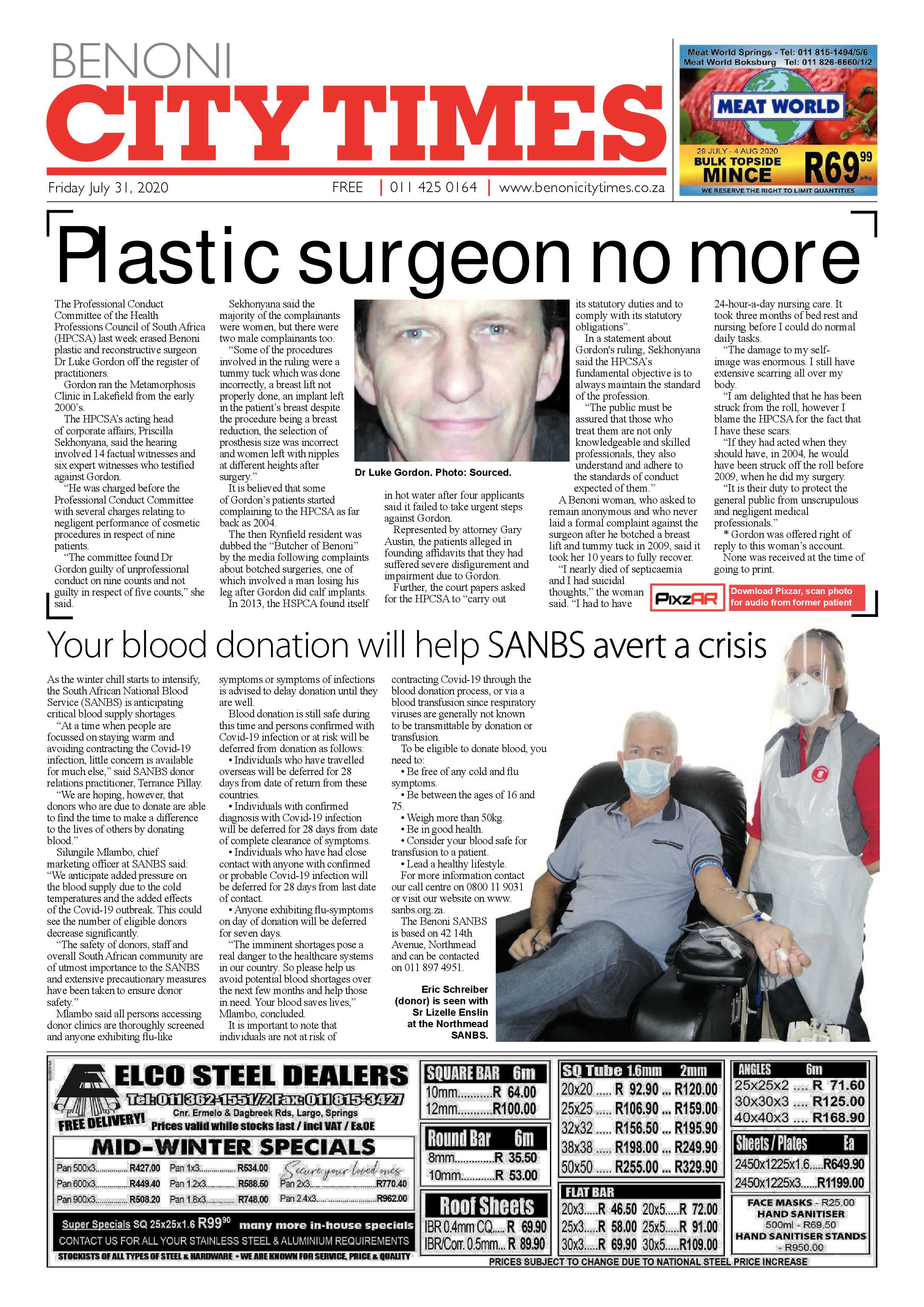 Benoni City Times 30 July 2020 page 1