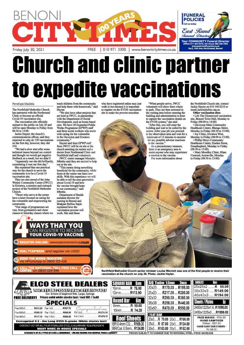 Benoni City Times 30 July 2021 page 1