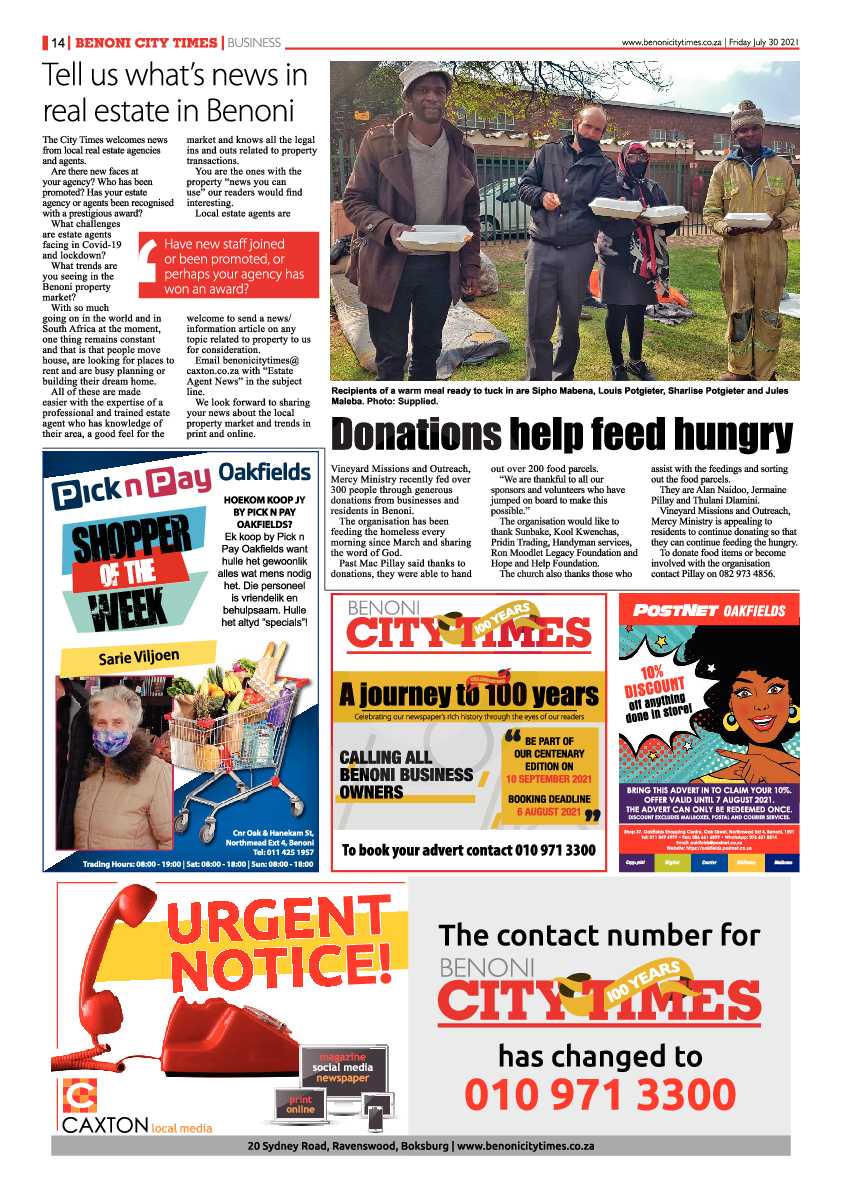 Benoni City Times 30 July 2021 page 14