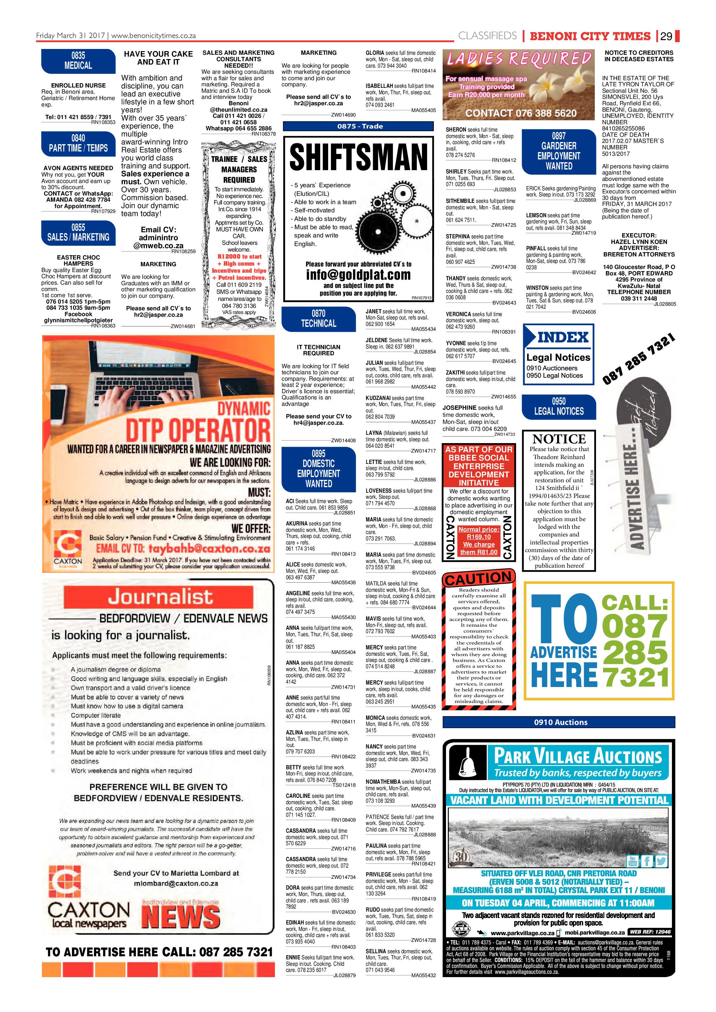 Benoni City Times 30 March 2017 page 29