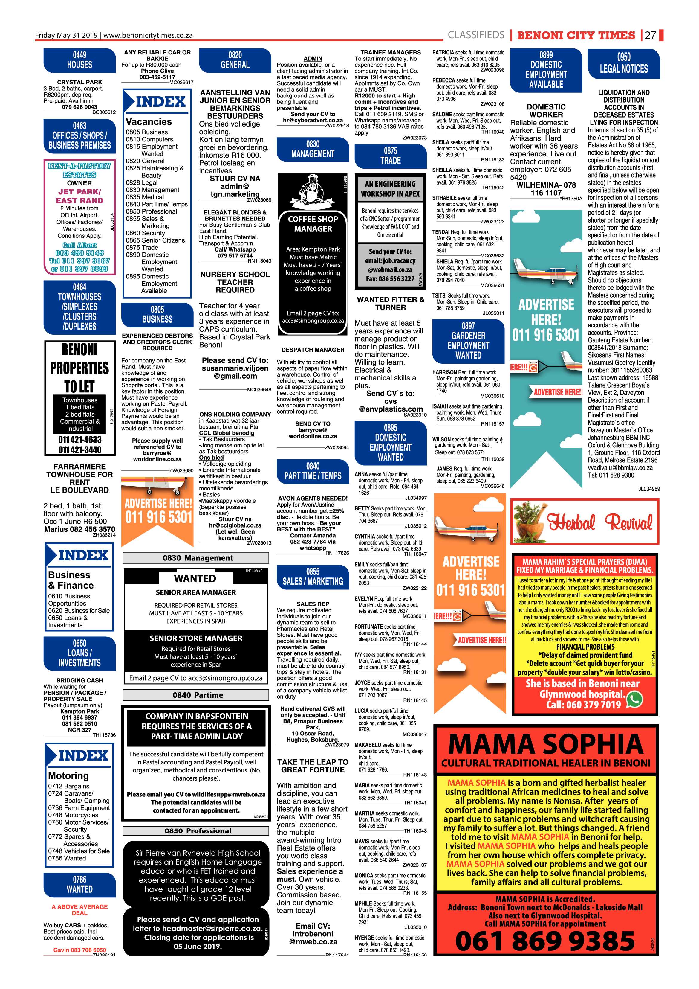 Benoni City Times 30 May 2019 page 27