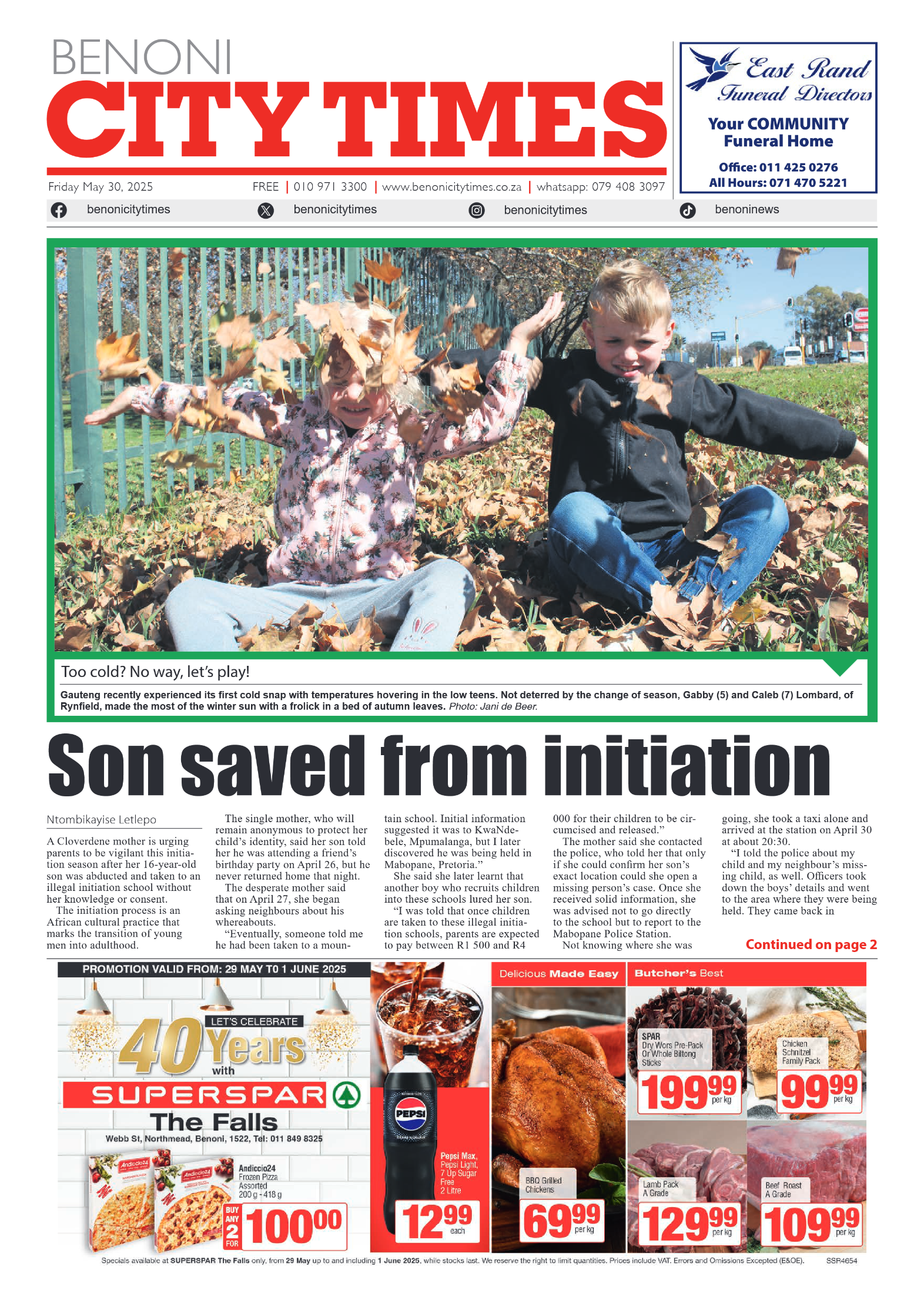 Benoni City Times 30 May 2025 page 1