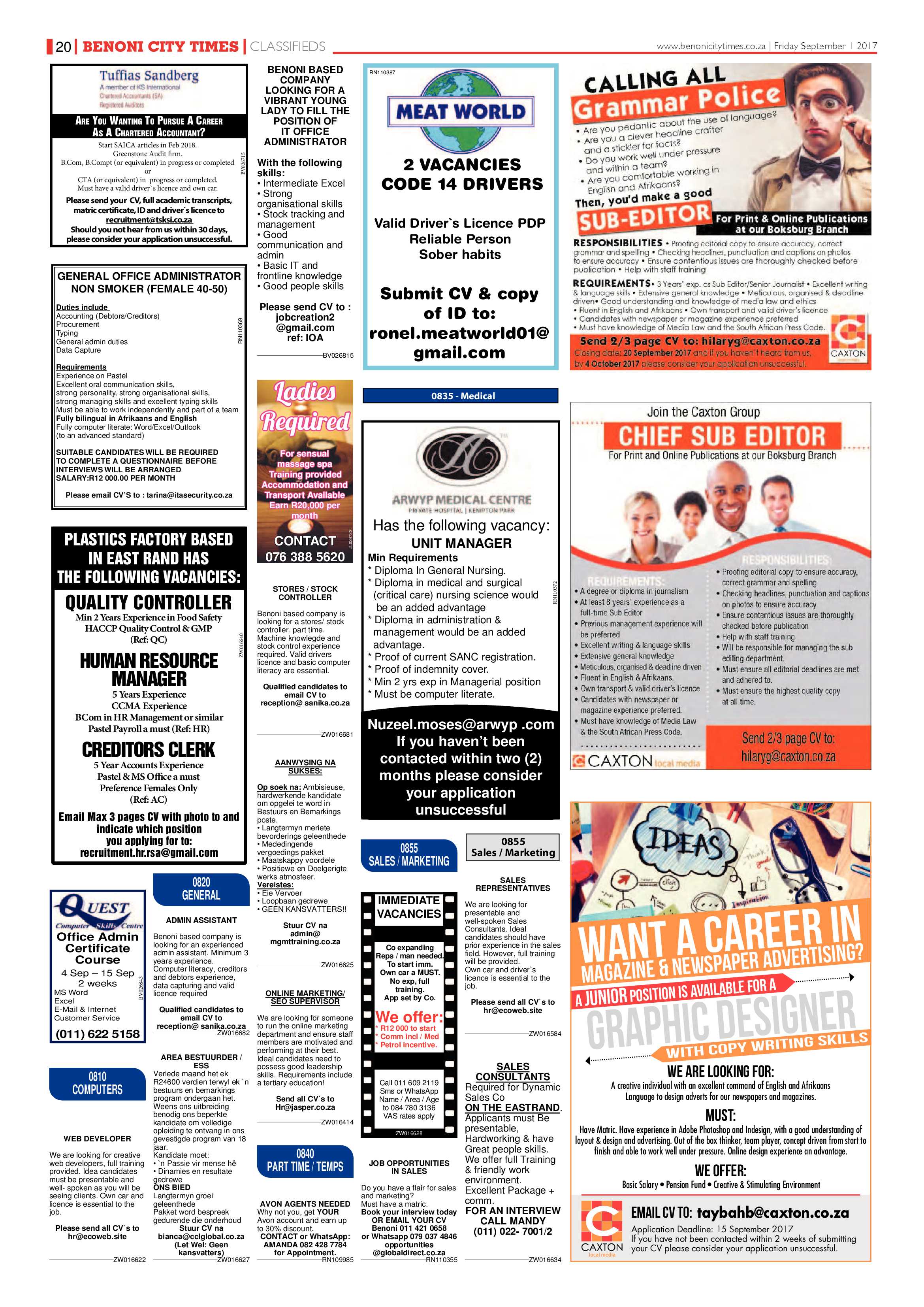 Benoni City Times 31 August 2017 page 20