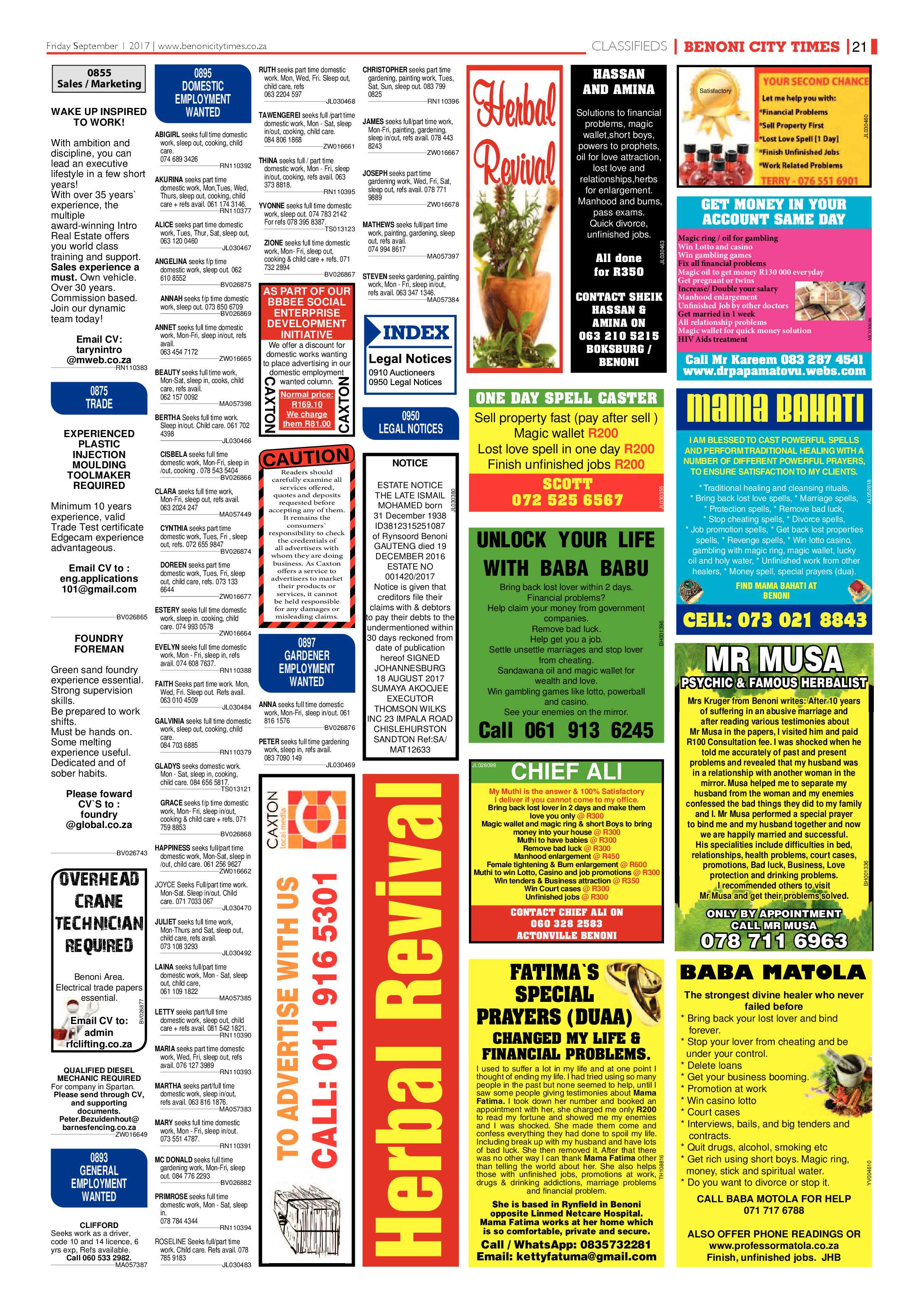 Benoni City Times 31 August 2017 page 21