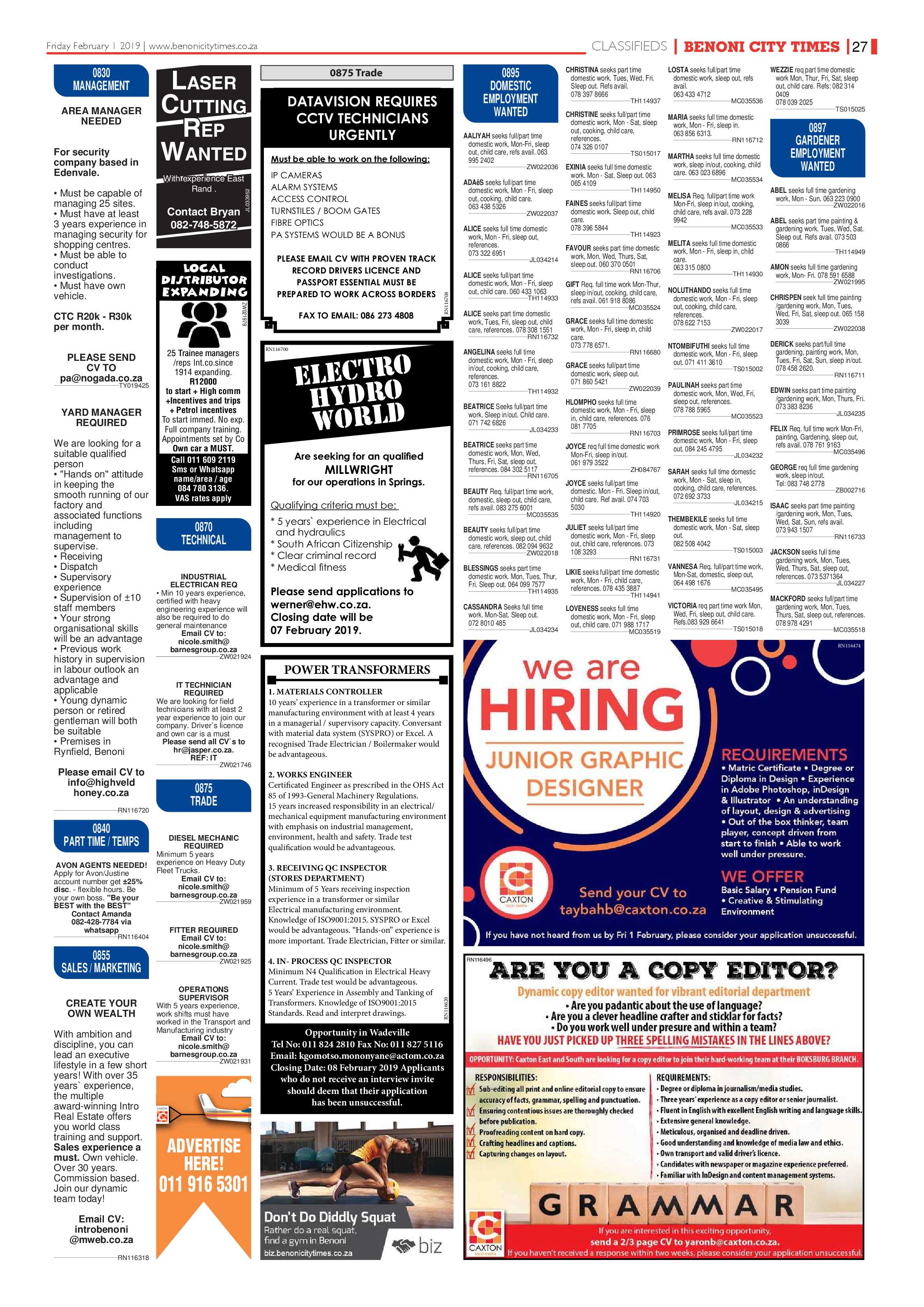 Benoni City Times 31 January 2019 page 27