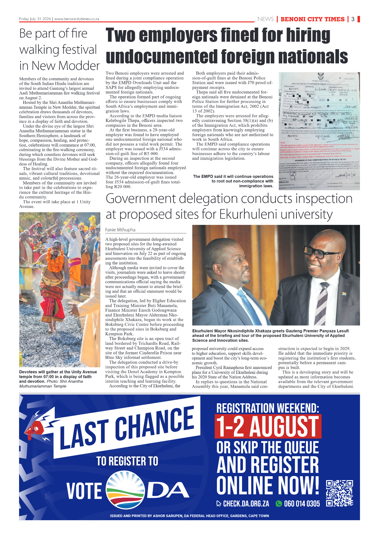 Benoni City Times 31 July 2026 page 3