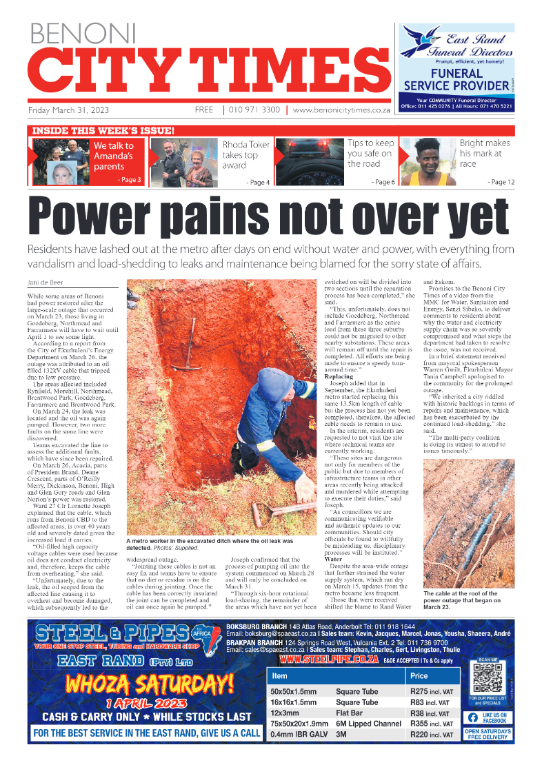 Benoni City Times 31 March 2023 page 1