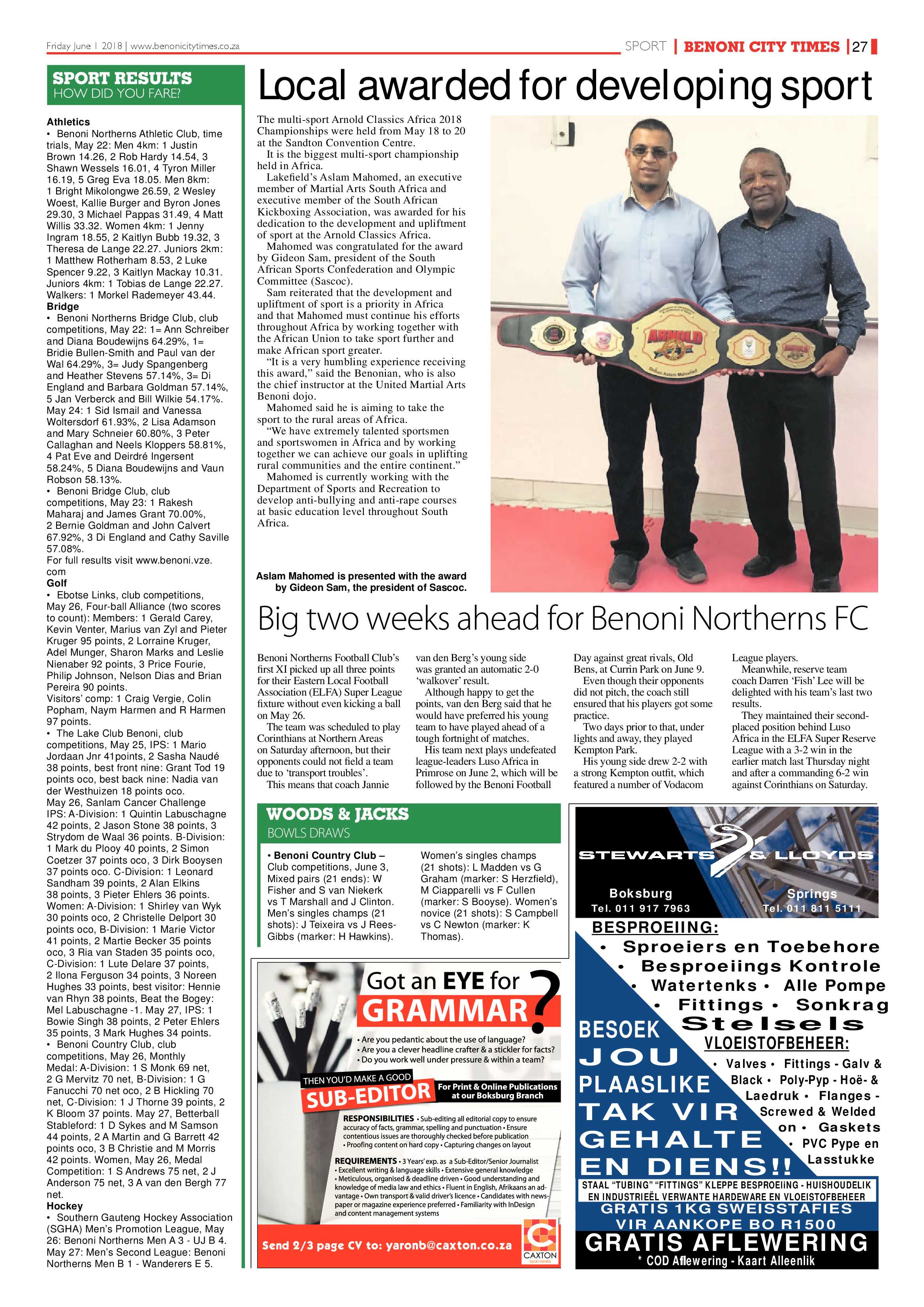 Benoni City Times 31 May 2018 page 27