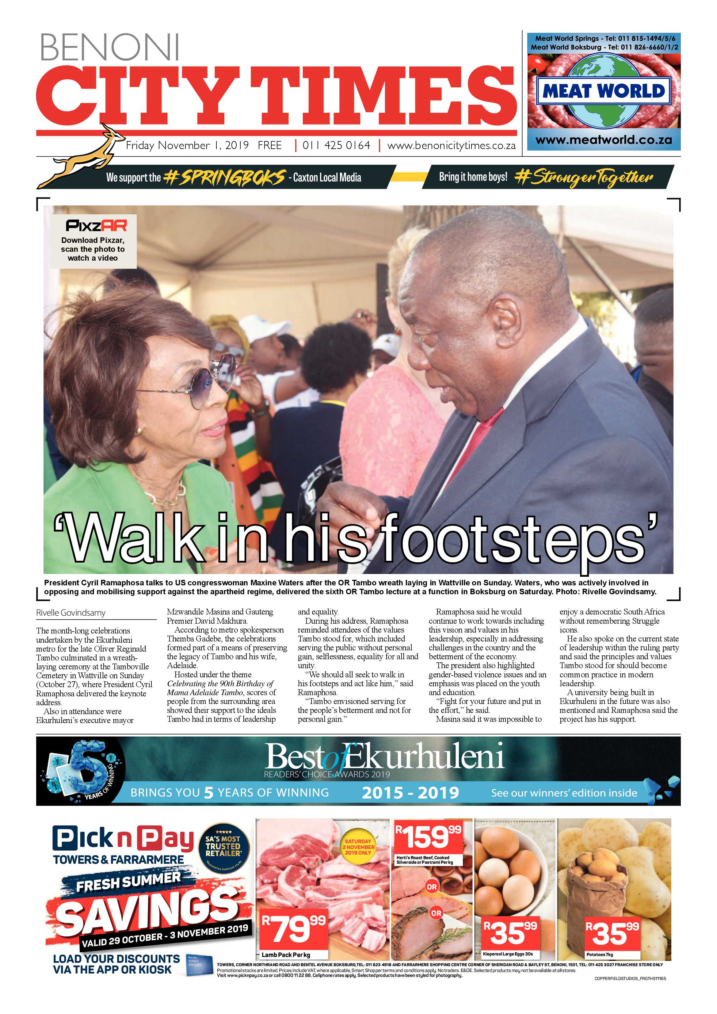 Benoni City Times 31 October 2019 page 1