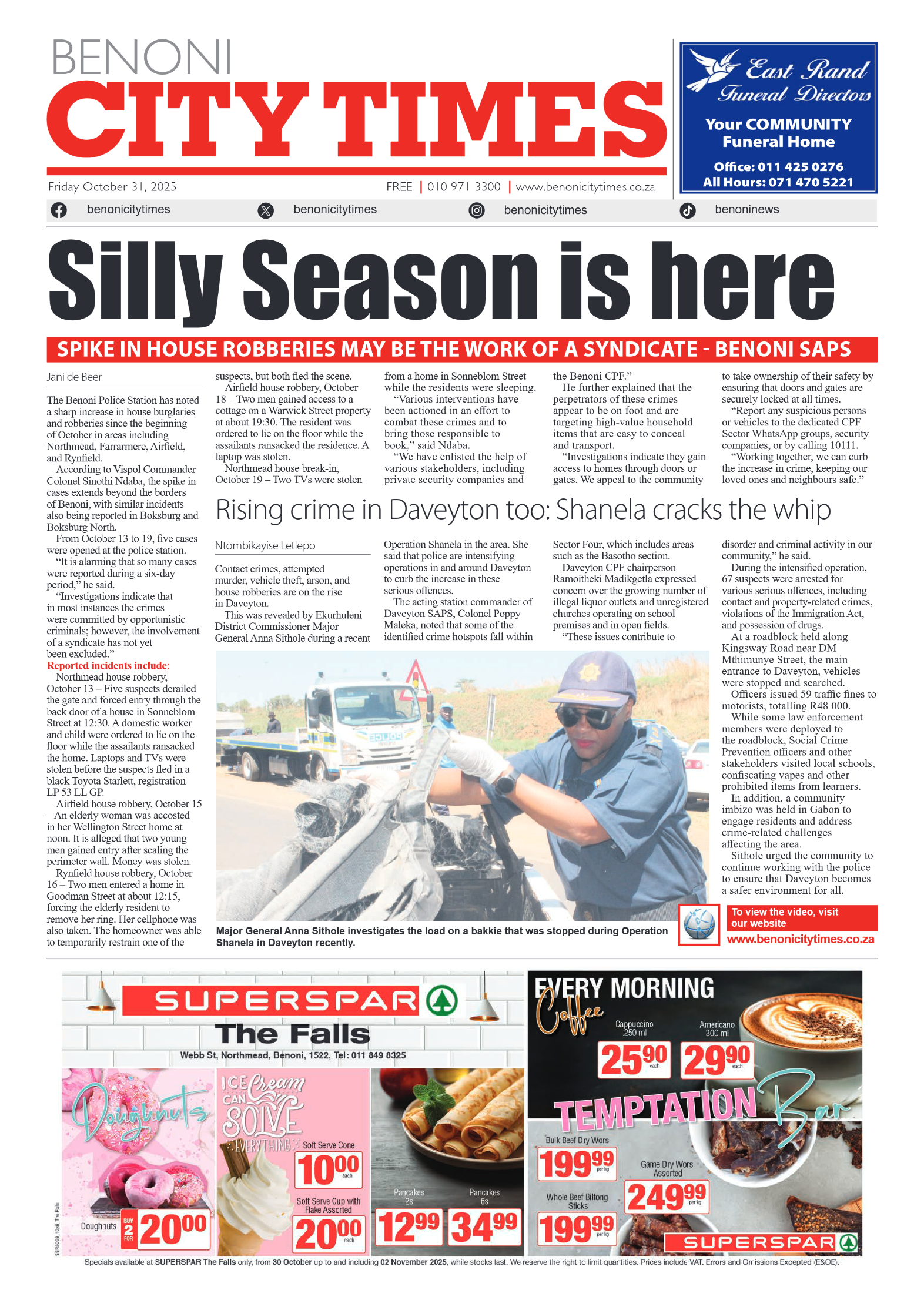 Benoni City Times 31 October 2025 page 1