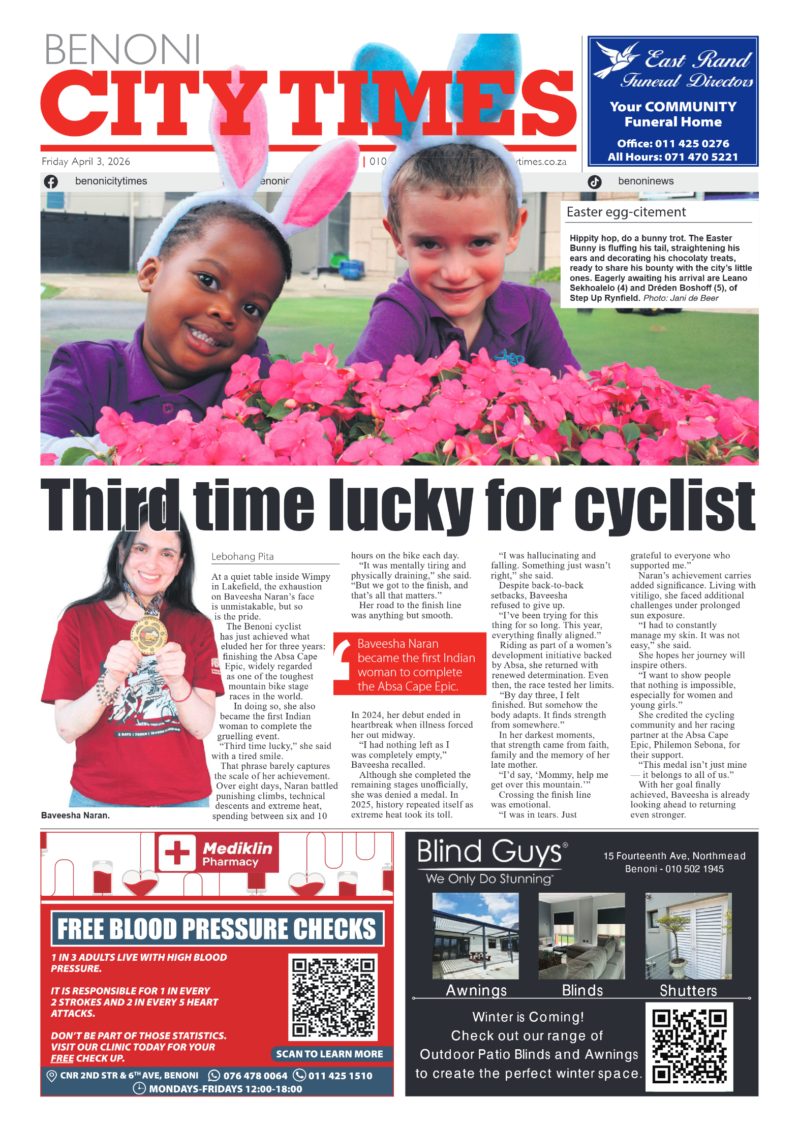 Benoni City Times 3 April 2026 page 1