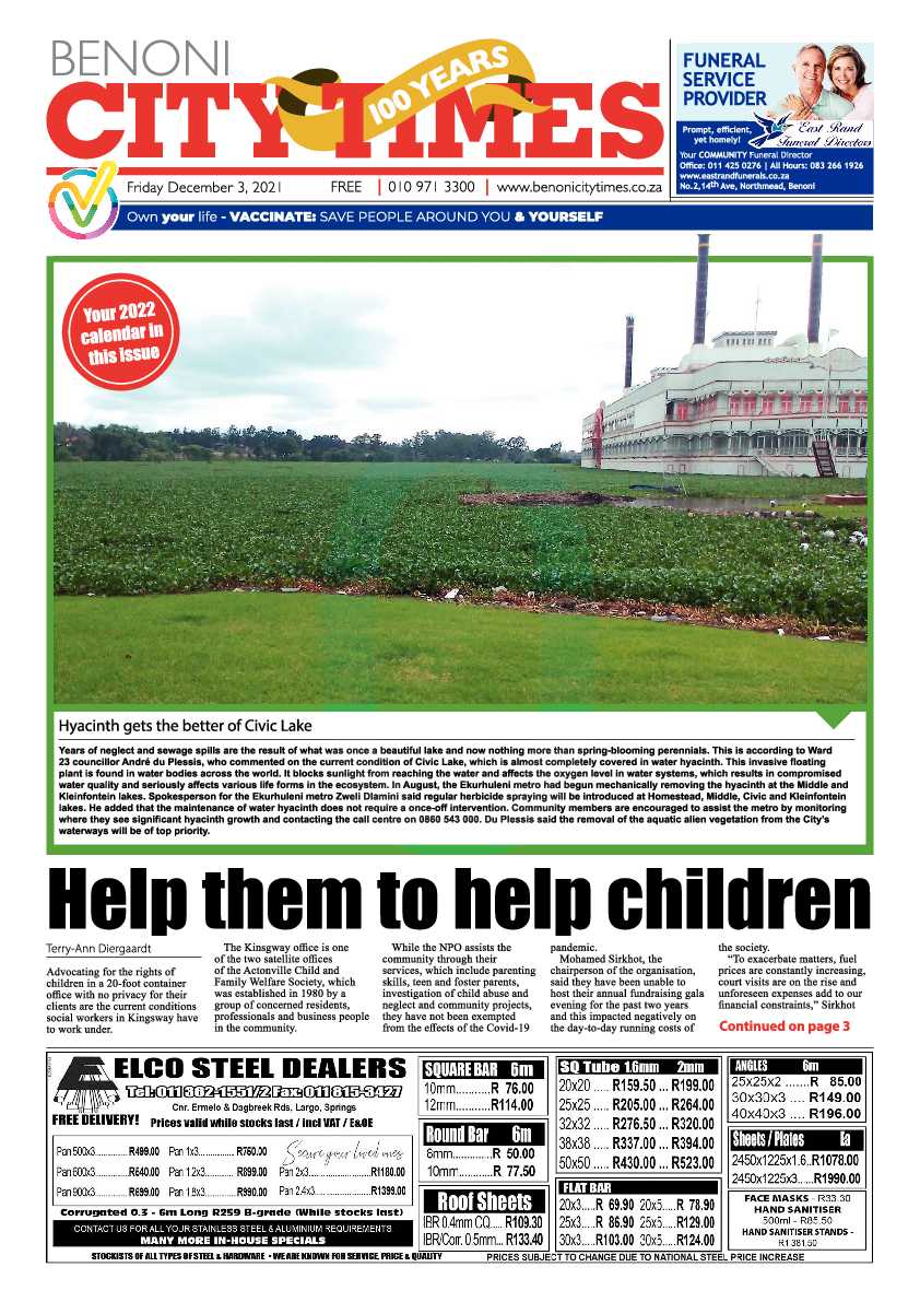 Benoni City Times 3 December 2021 page 1