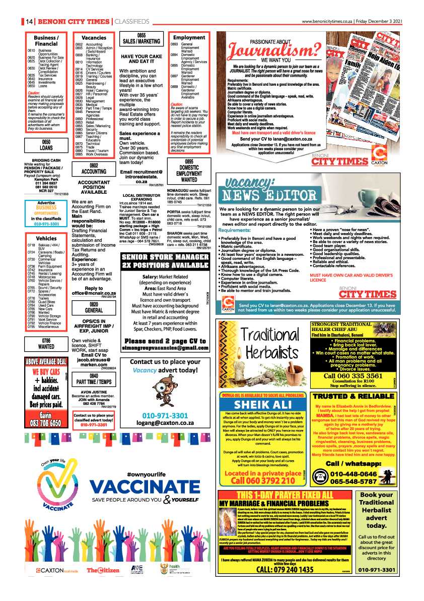 Benoni City Times 3 December 2021 page 14