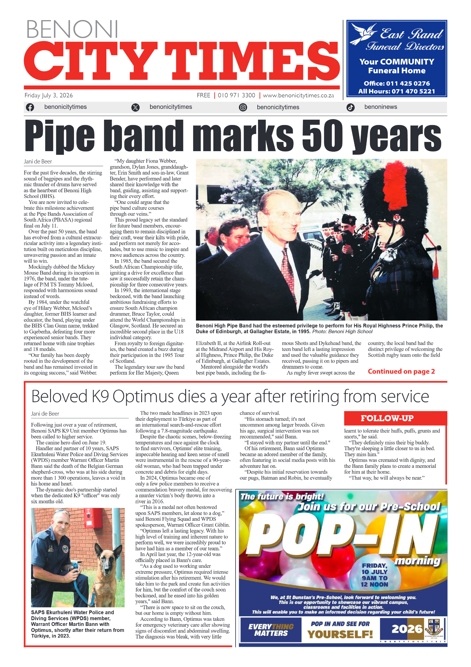 Benoni City Times 3 July 2026 page 1