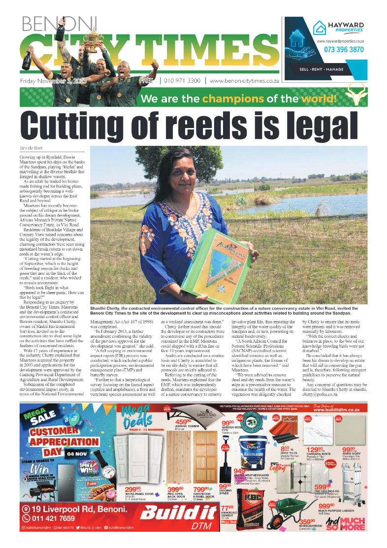 Benoni City Times 3 November 2023 page 1