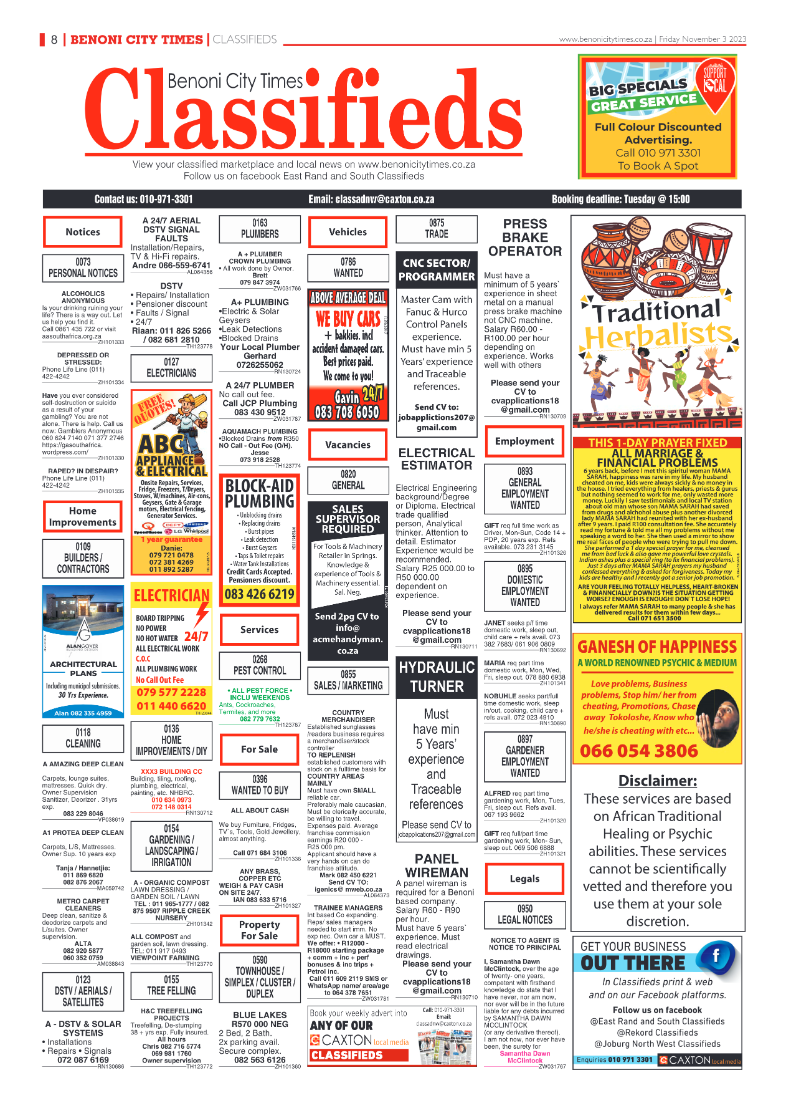 Benoni City Times 3 November 2023 page 16