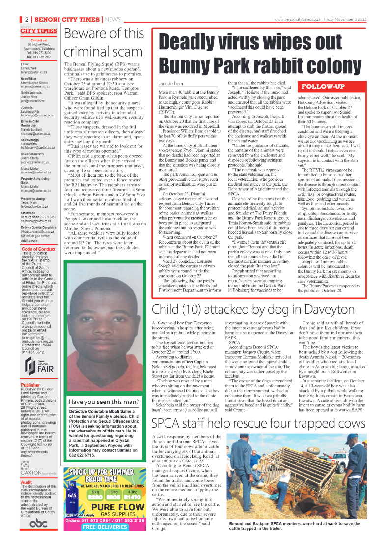 Benoni City Times 3 November 2023 page 2