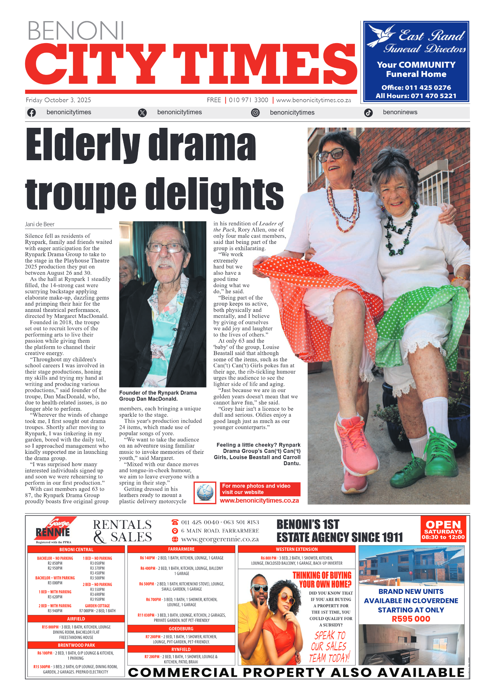 Benoni City Times 3 October 2025 page 1