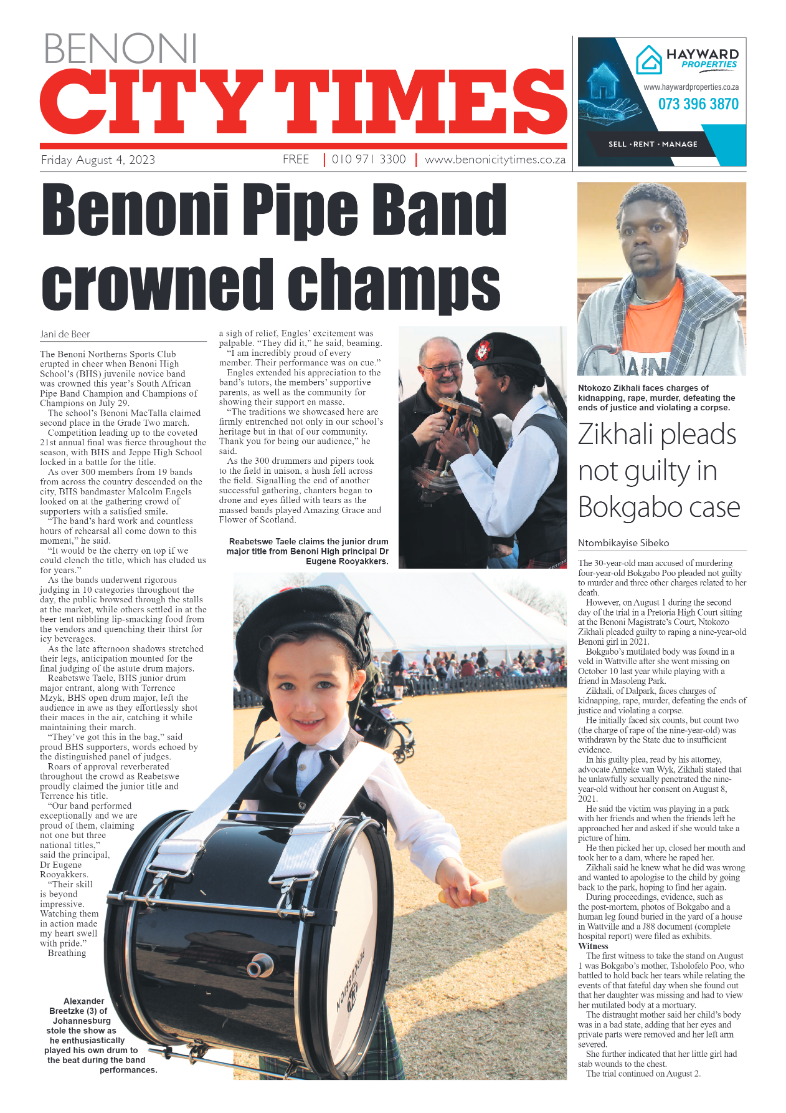 Benoni City Times 4 August 2023 page 1
