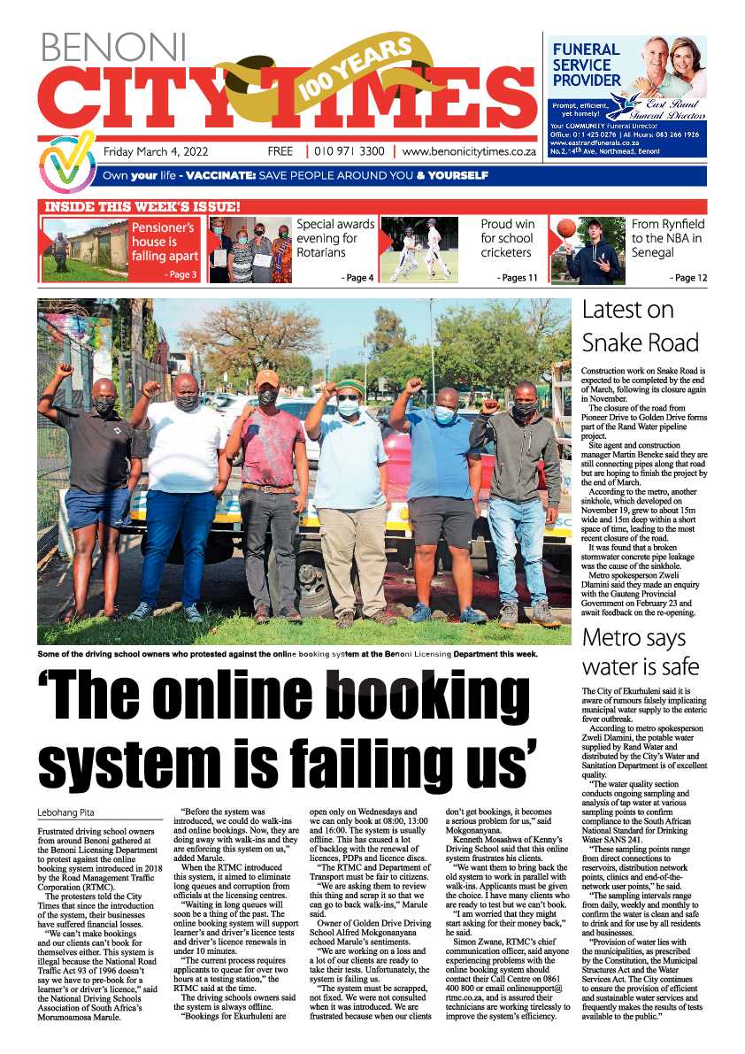 Benoni City Times 4 March 2022 page 1