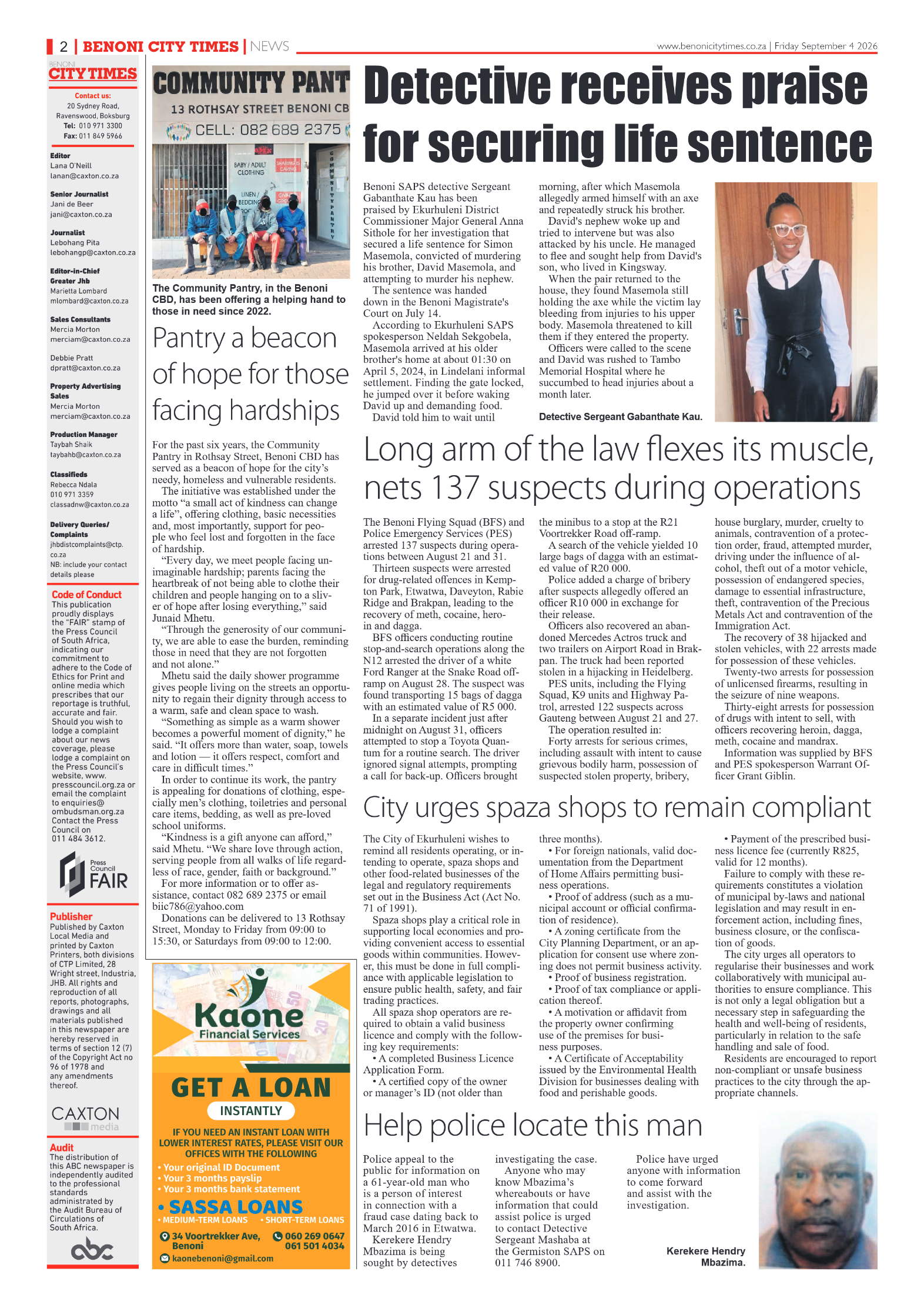 Benoni City Times 4 September 2026 page 2