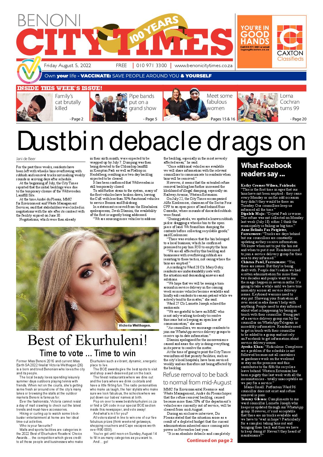 Benoni City Times 5 August 2022 page 1