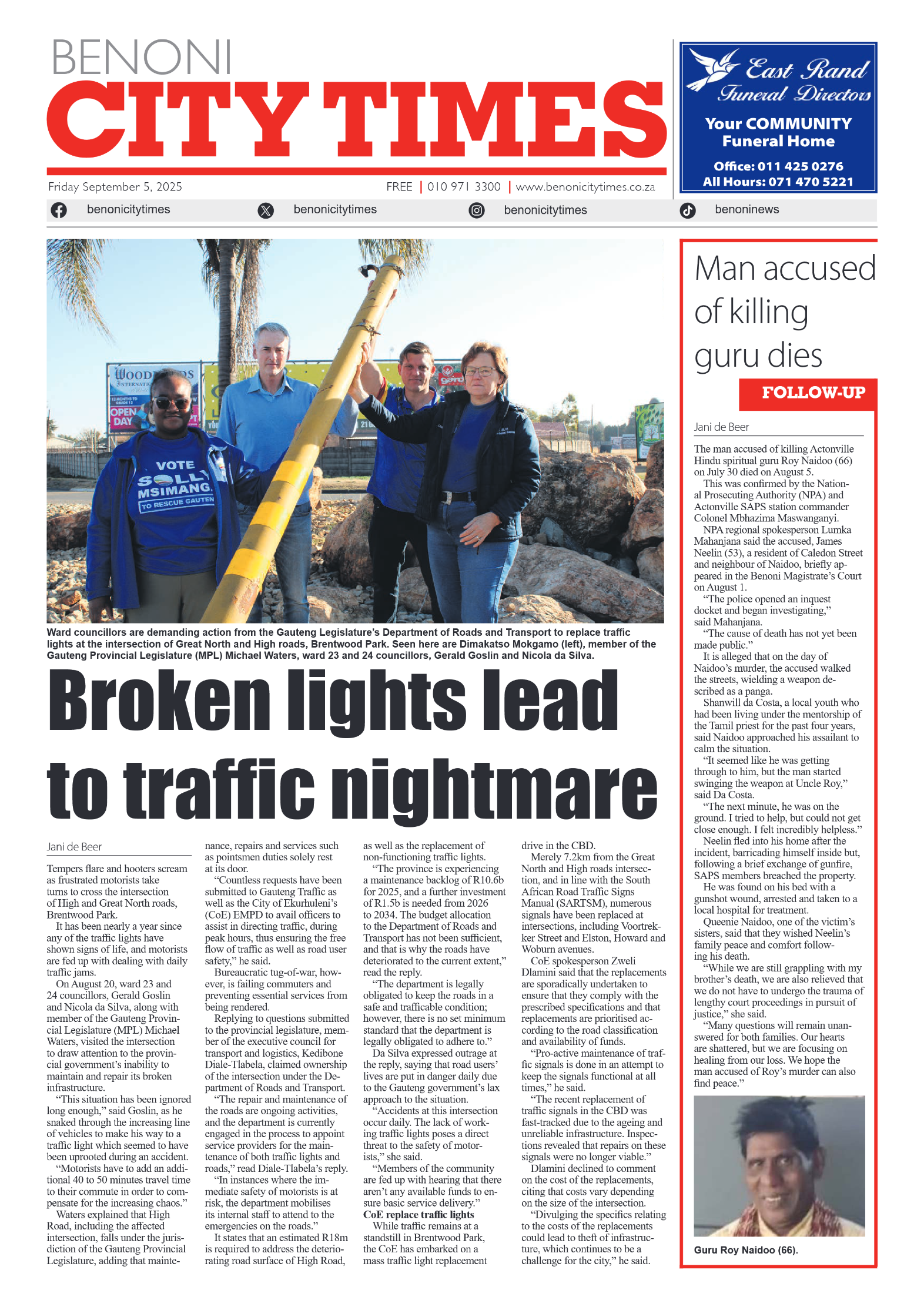 Benoni City Times 5 September 2025 page 1