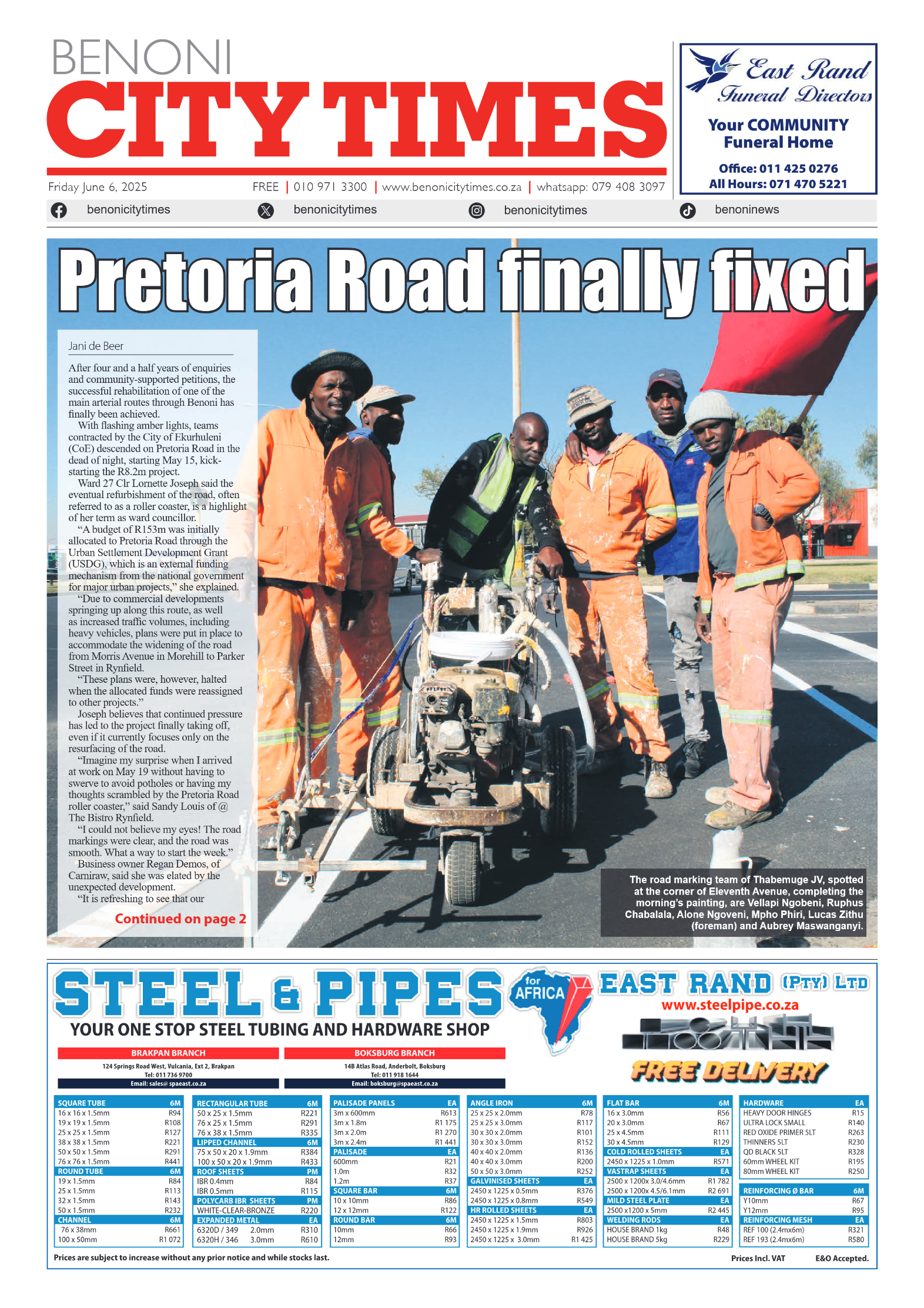 Benoni City Times 6 June 2025 page 1