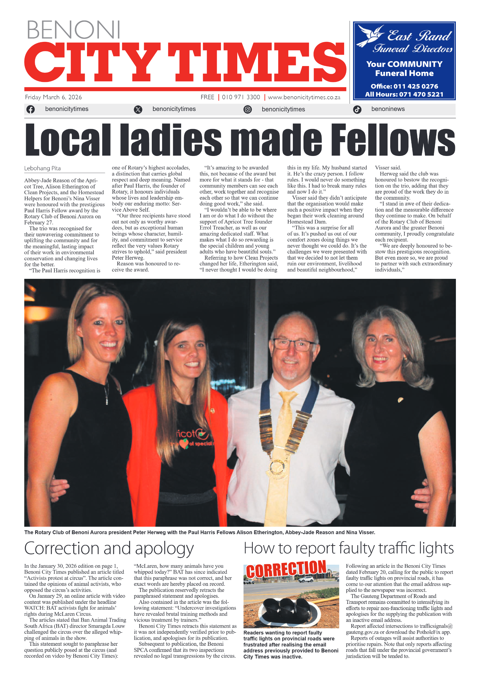 Benoni City Times 6 March 2026 page 1
