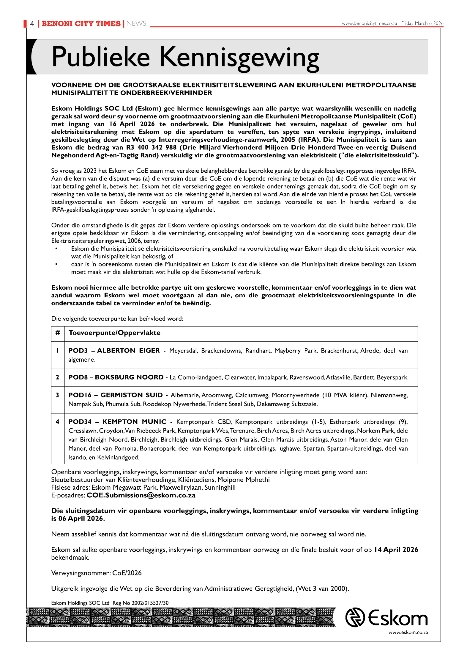 Benoni City Times 6 March 2026 page 4