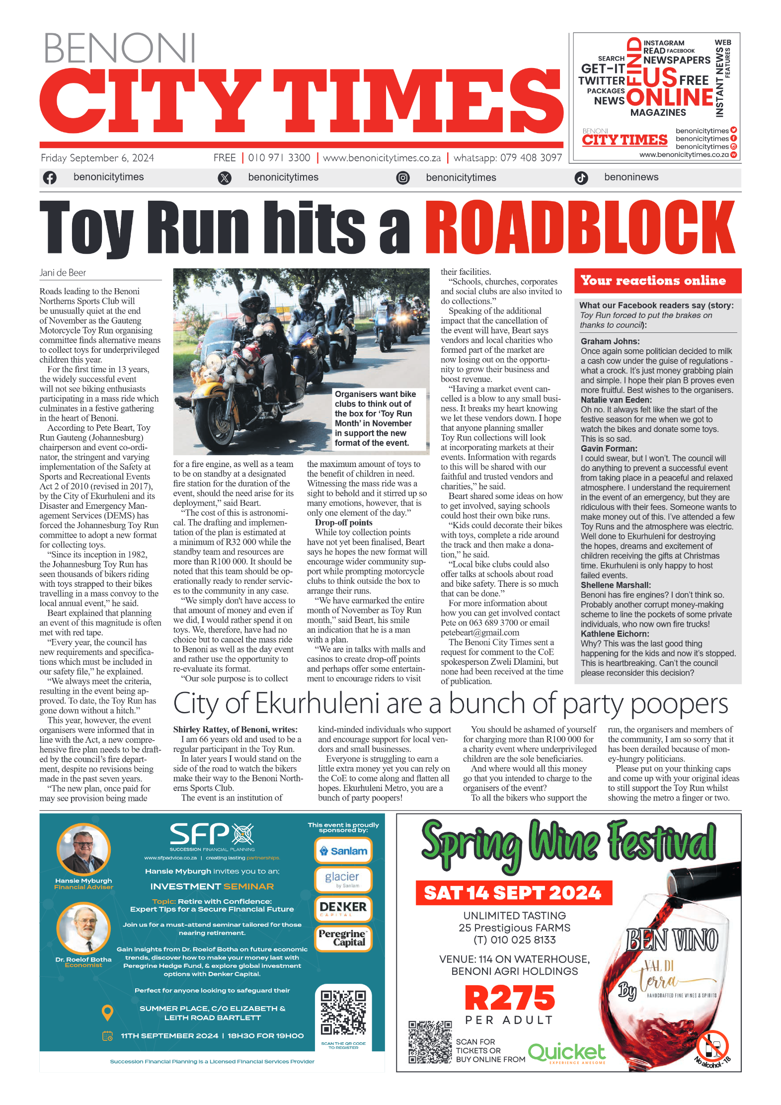 Benoni City Times 6 September 2024 page 1