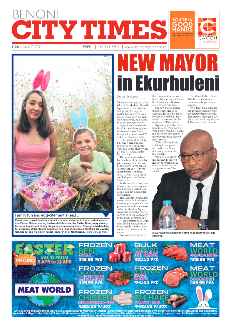 Benoni City Times 7 April 2023 page 1