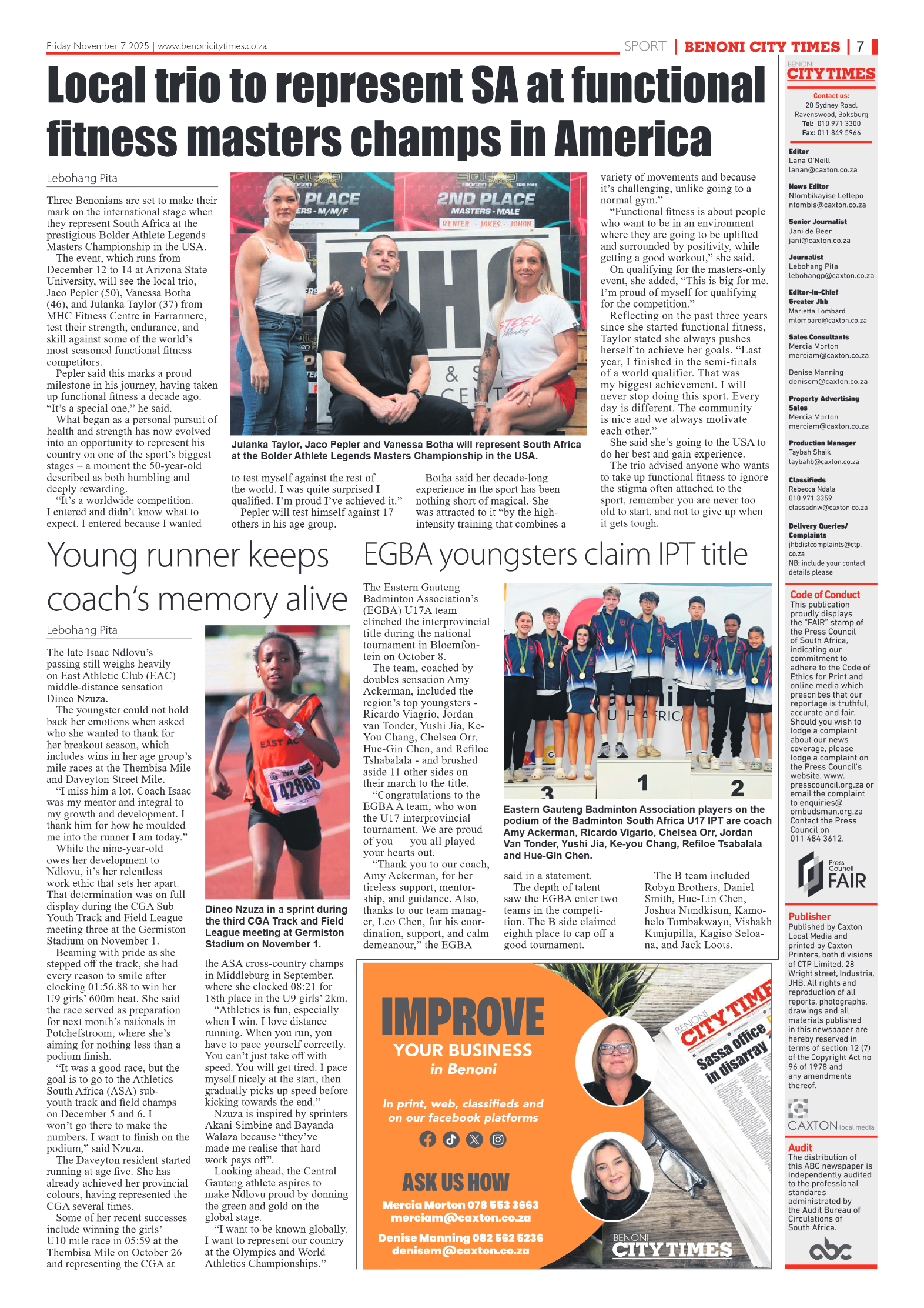 Benoni City Times 7 November 2025 page 19
