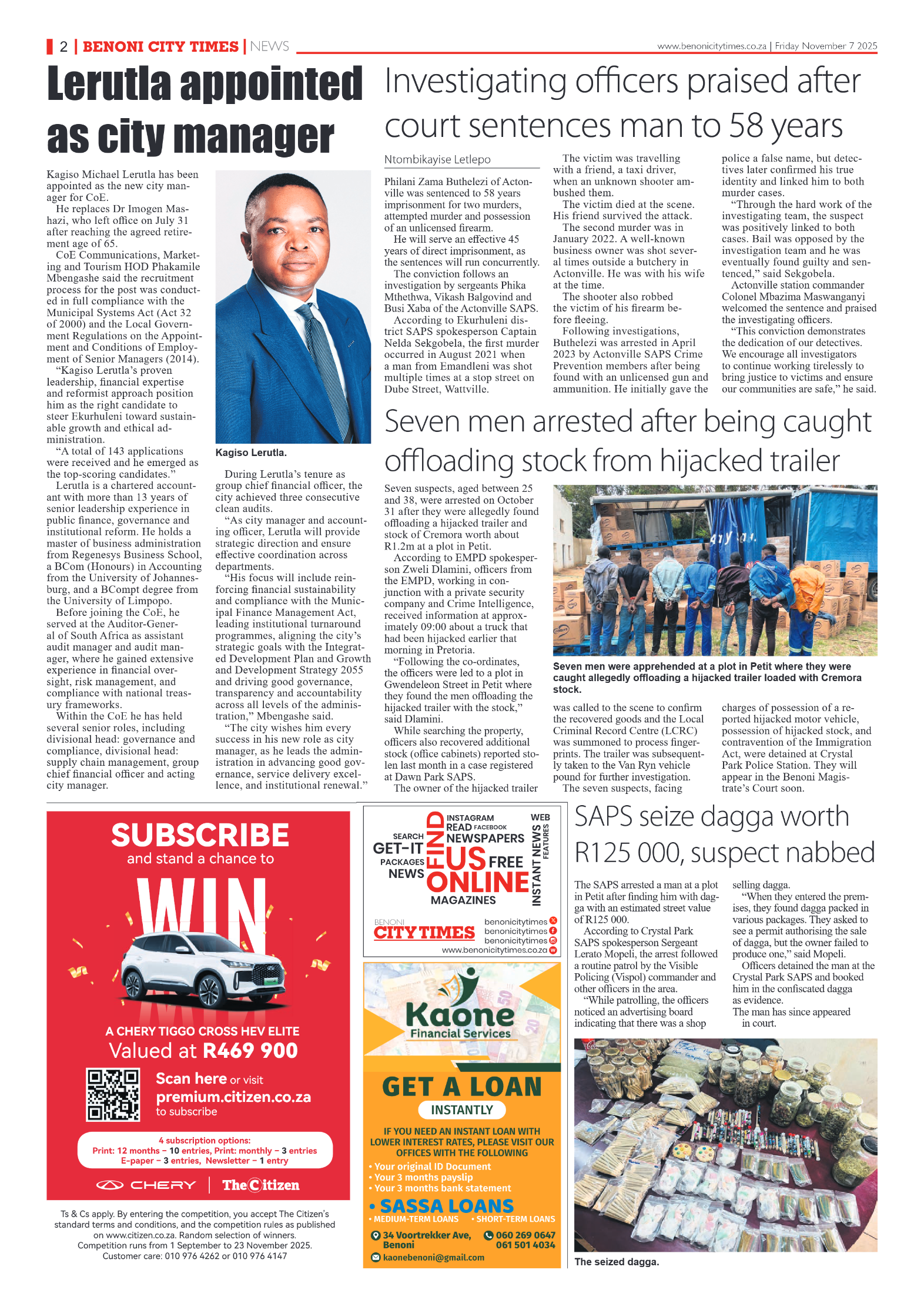 Benoni City Times 7 November 2025 page 2