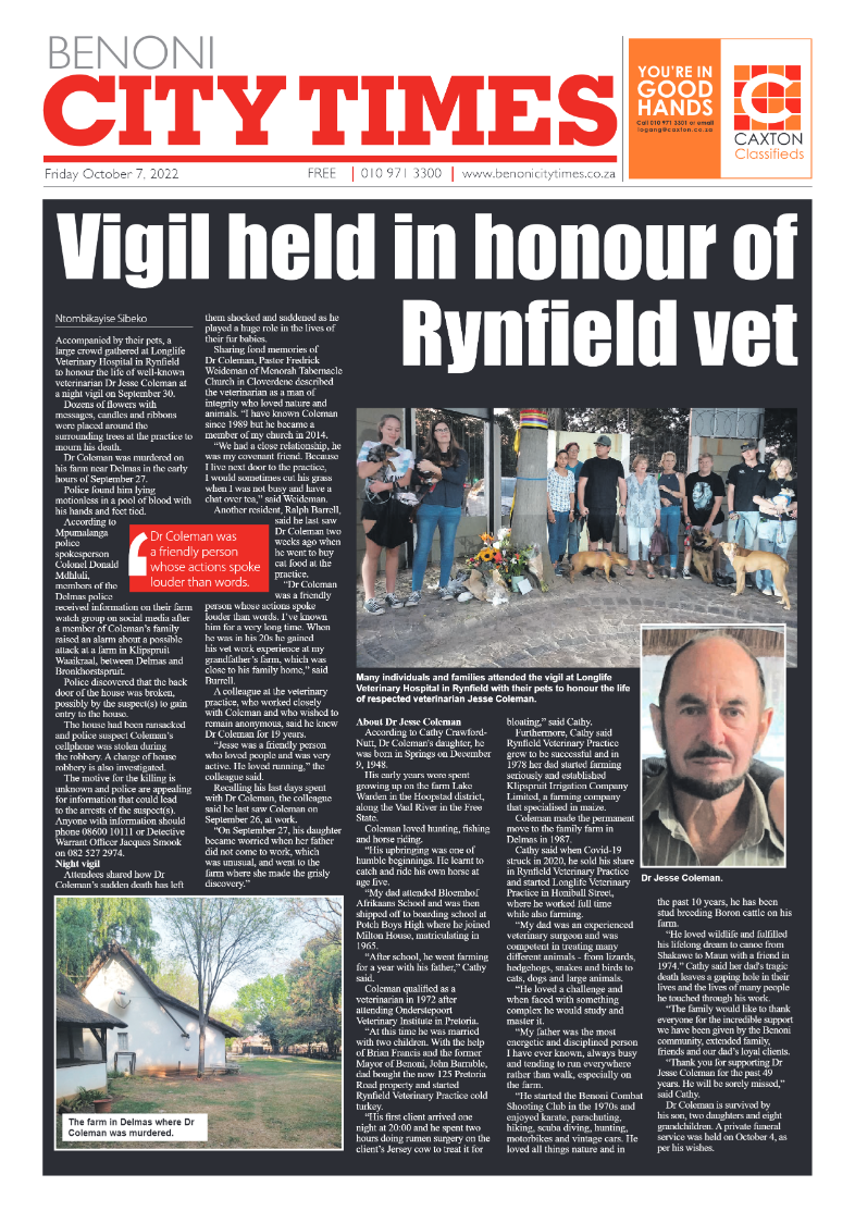 Benoni City Times 7 October 2022 page 1