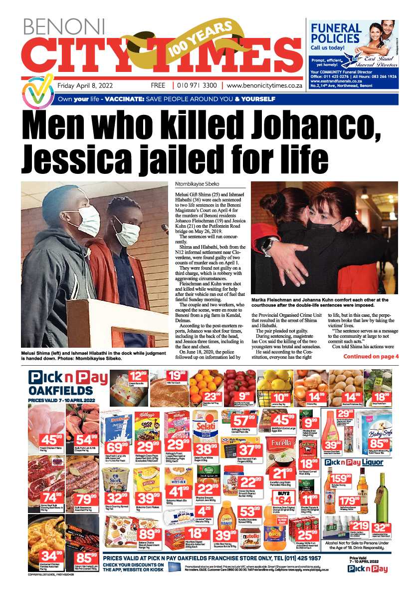 Benoni City Times 8 April 2022 page 1