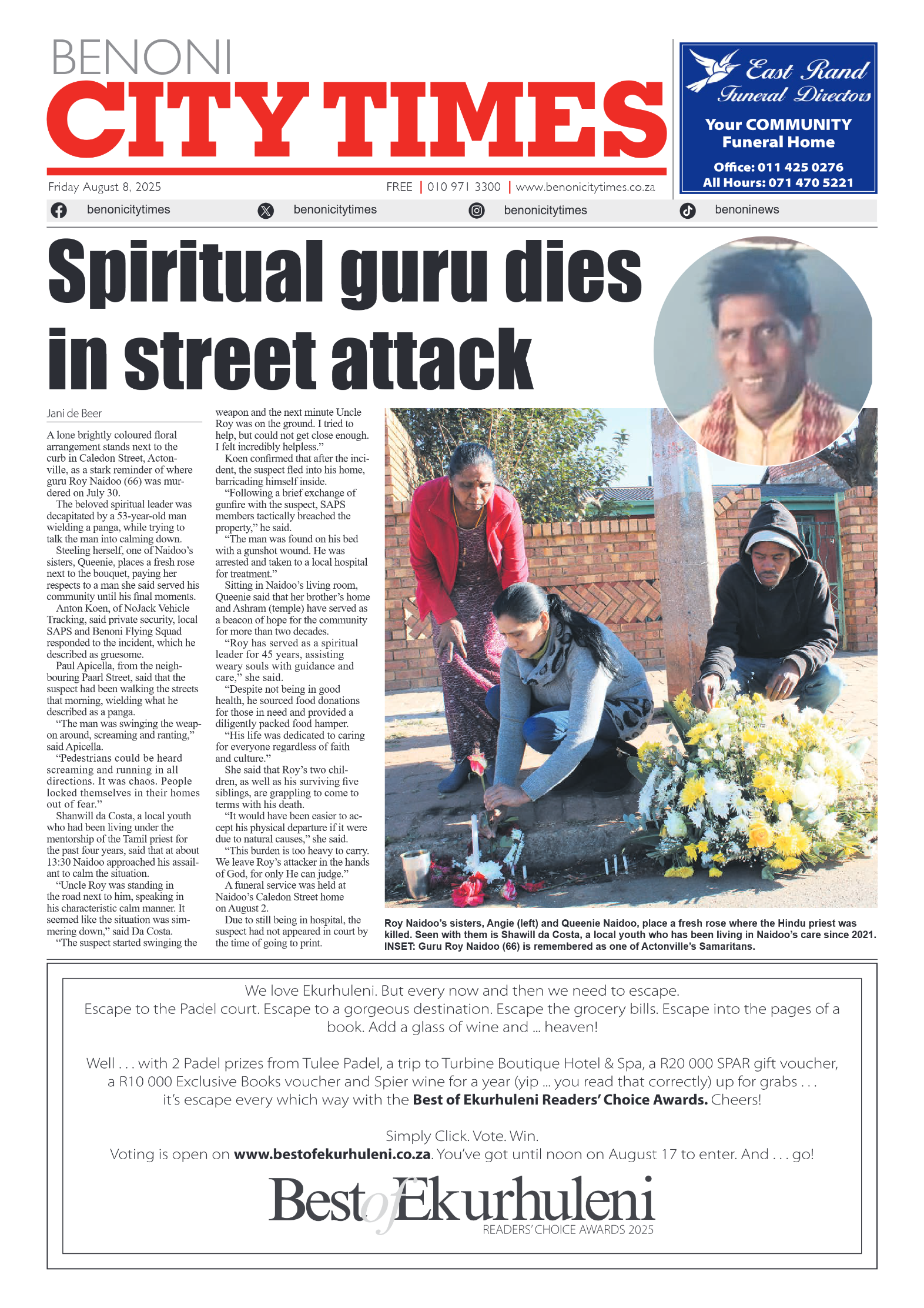 Benoni City Times 8 August 2025 page 1