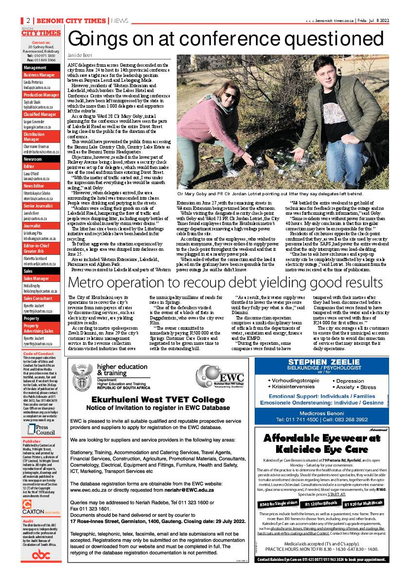 Benoni City Times 8 July 2022 page 2