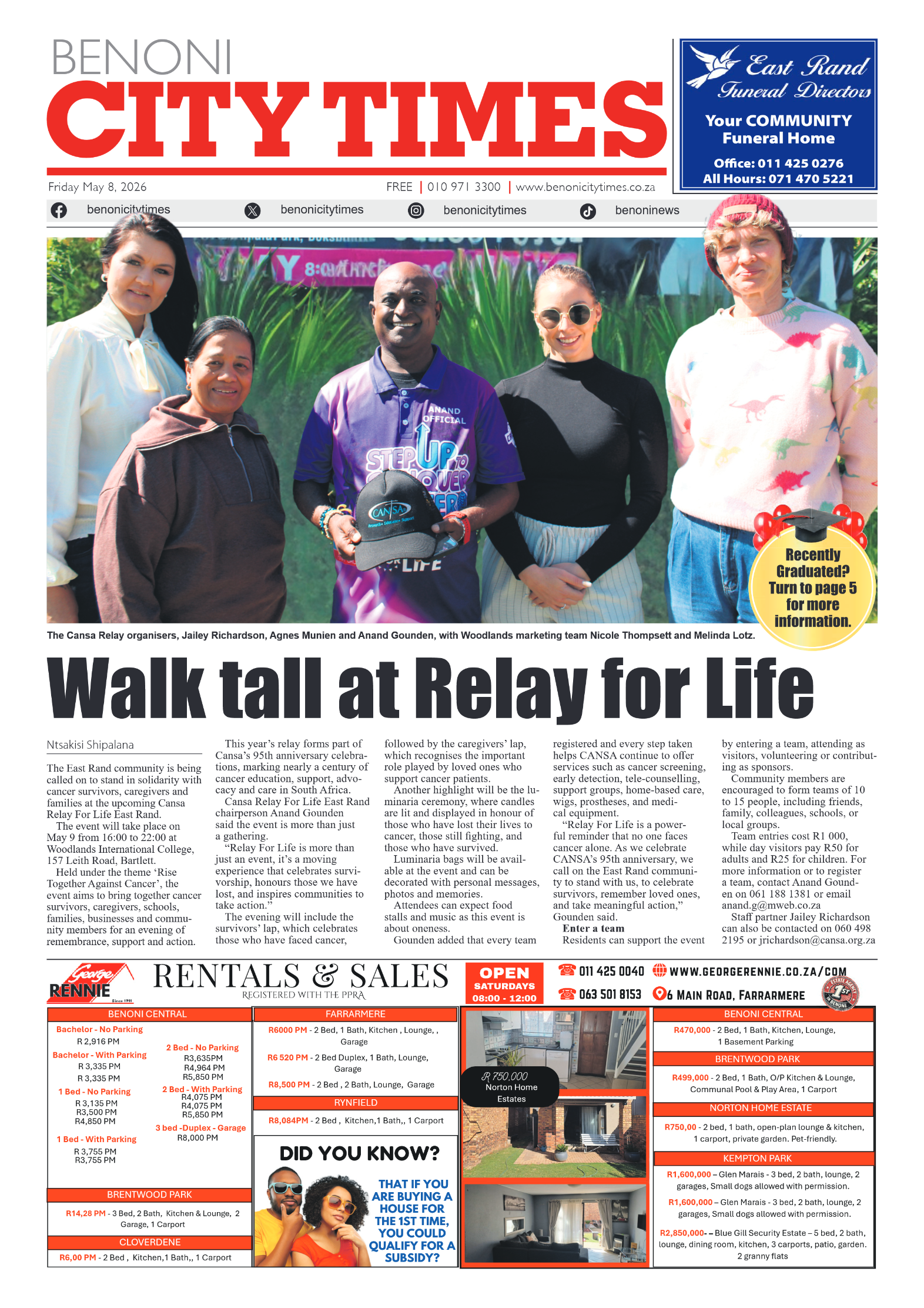 Benoni City Times 8 May 2026 page 1
