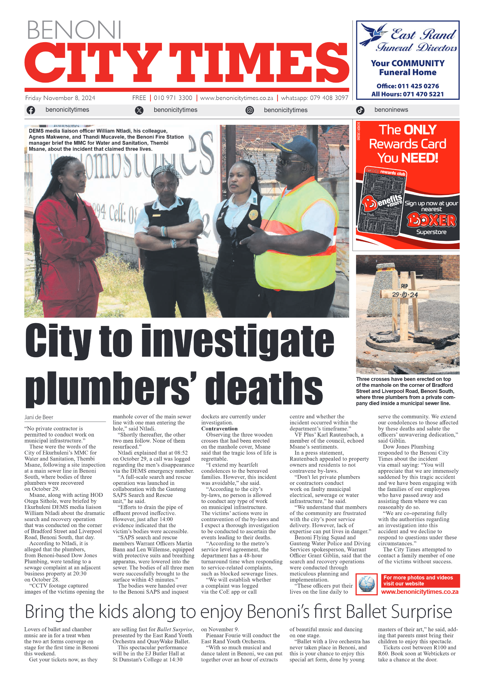 Benoni City Times 8 November 2024 page 1
