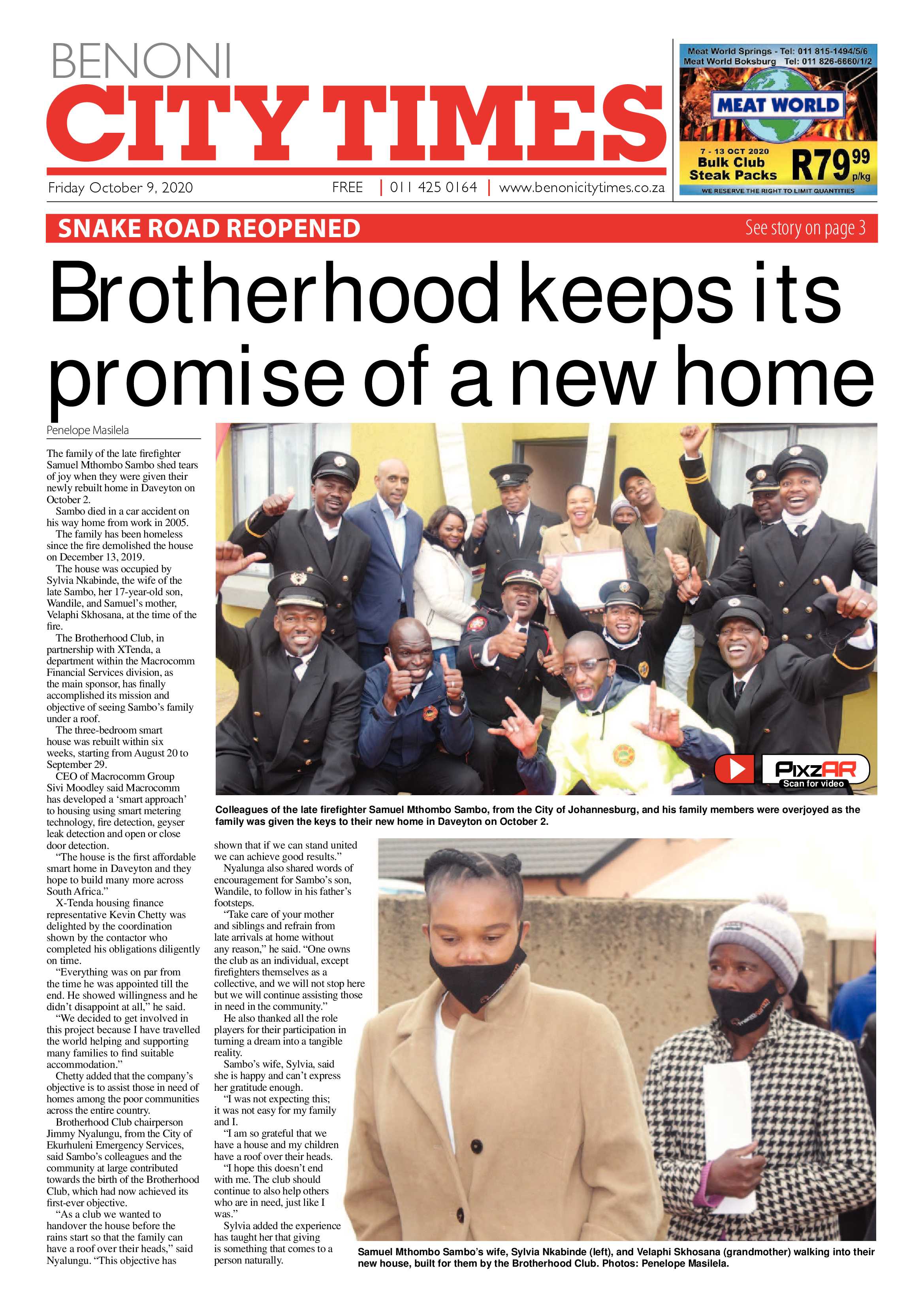 Benoni City Times 8 October 2020 page 1