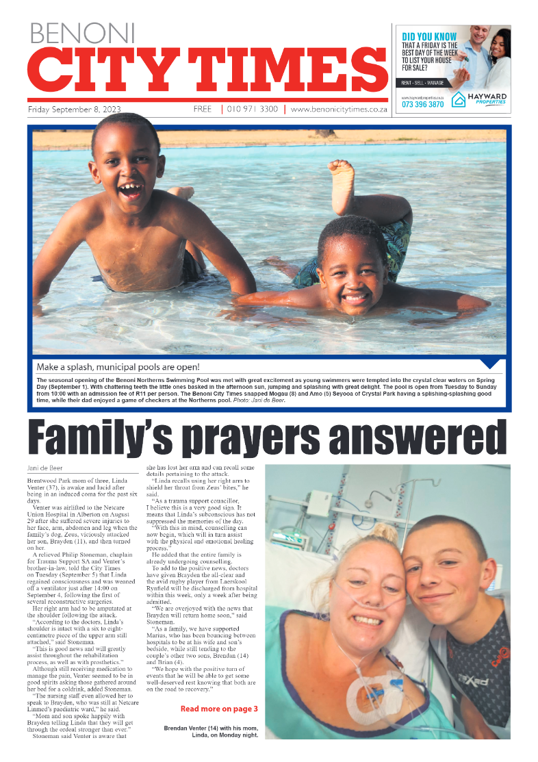 Benoni City Times 8 September 2023 page 1