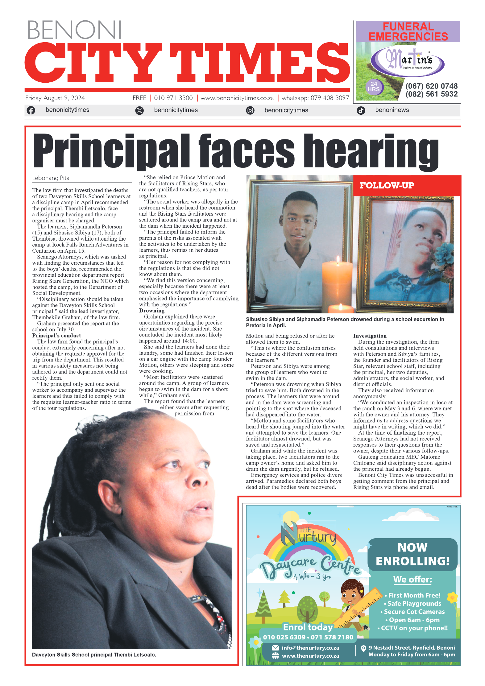 Benoni City Times 9 August 2024 page 1