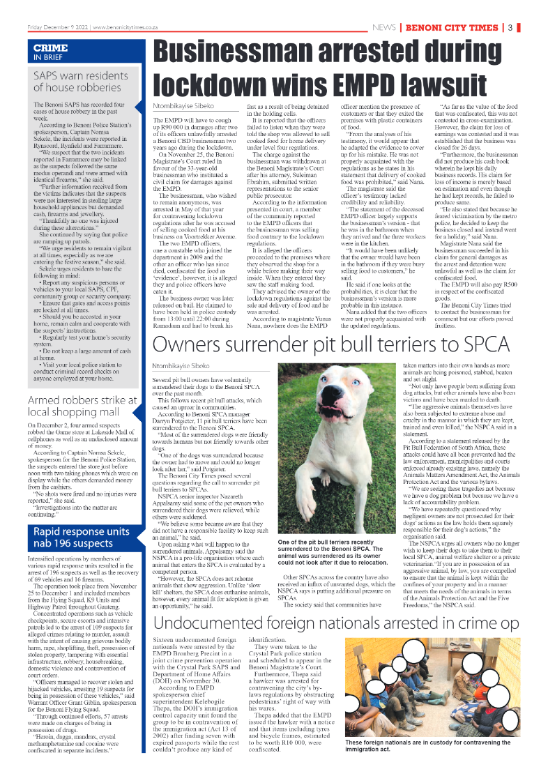 Benoni City Times 9 Dec 2022 page 3