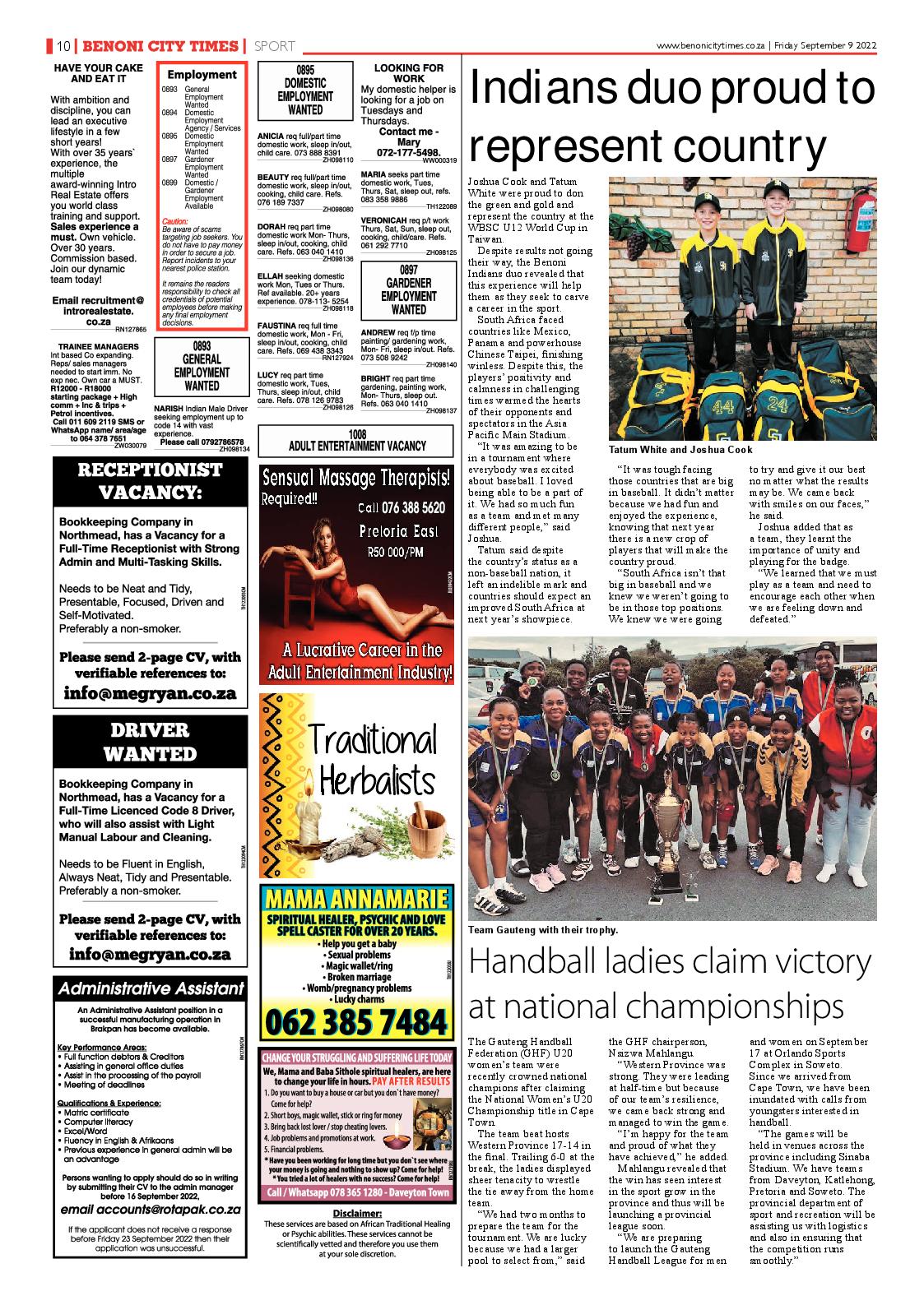 Benoni City Times 9 September 2022 page 10